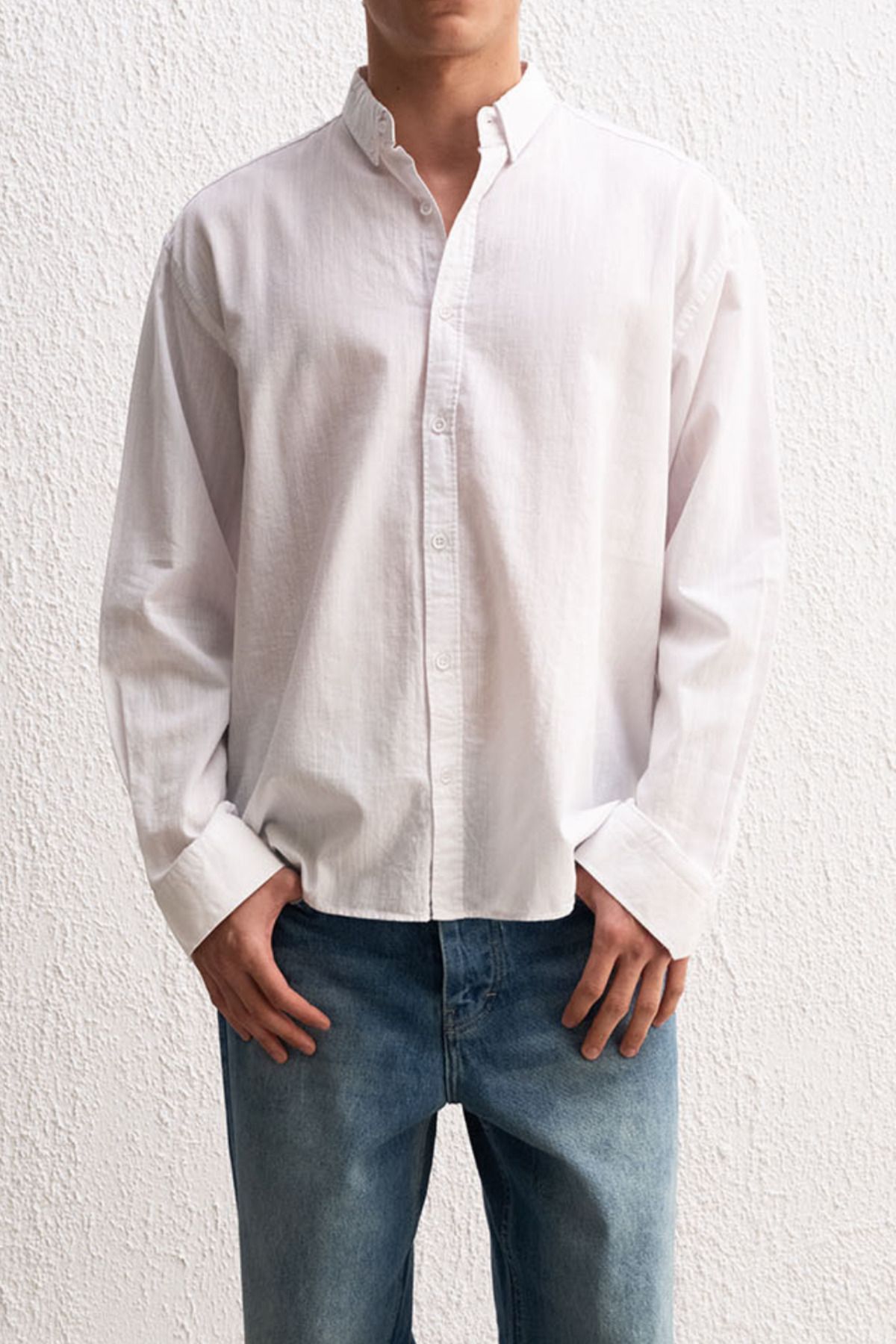 MODA Beyaz Keten Oversize Gömlek