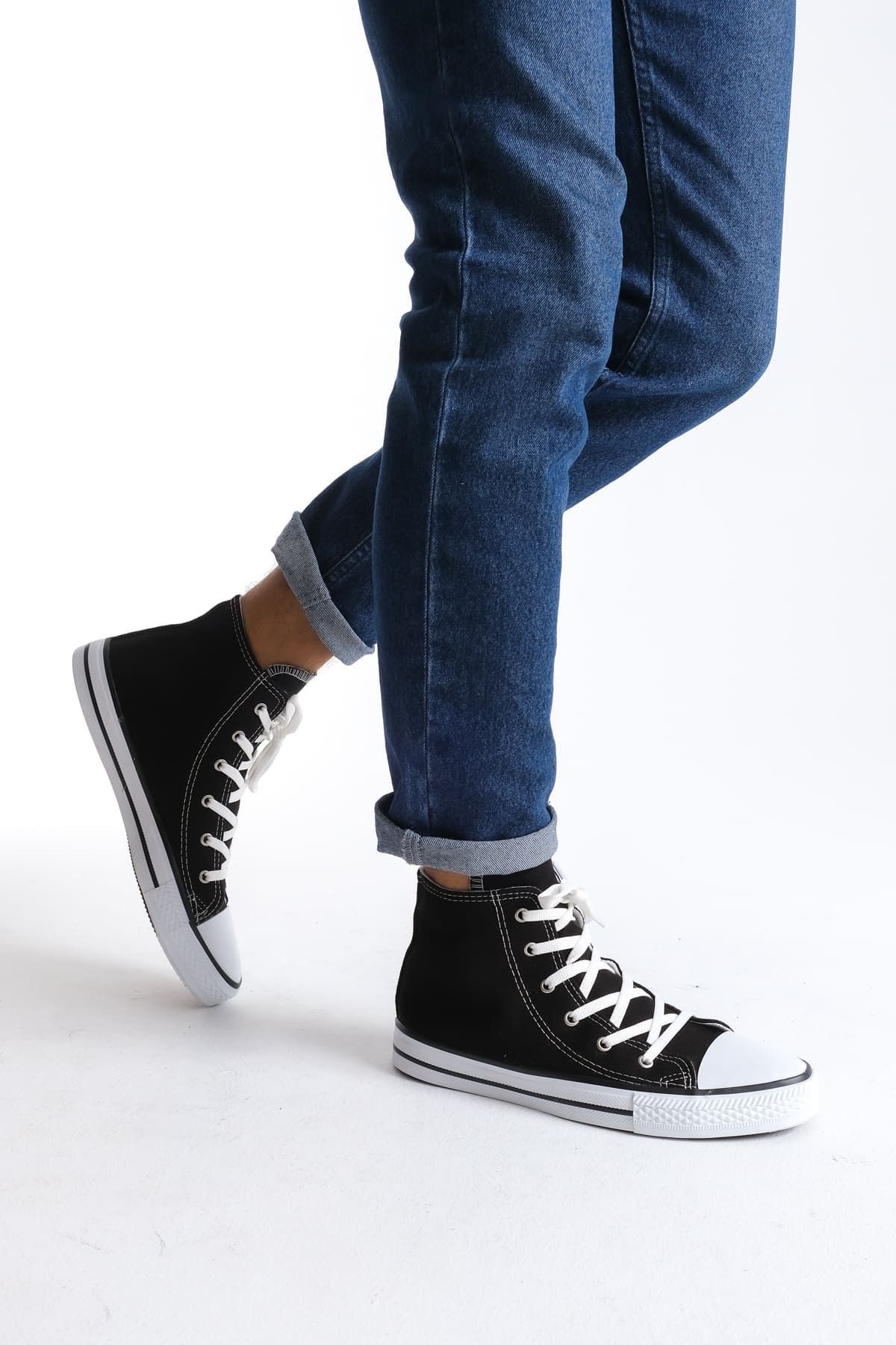 Joy Ayakkabı JY0423 AXE Bağcıklı Keten Kumaş Erkek Günlük Sneaker Ayakkabı KBT - Siyah