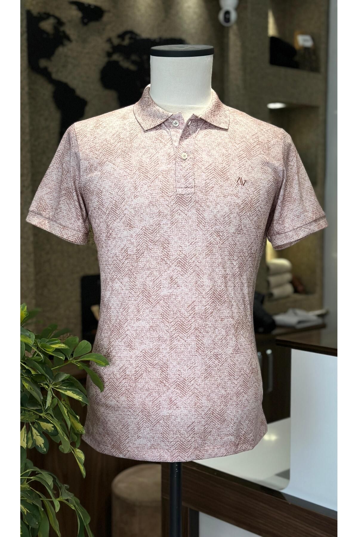 ELEVLİ Desenli Polo Yaka Erkek Tişört Gül Kurusu
