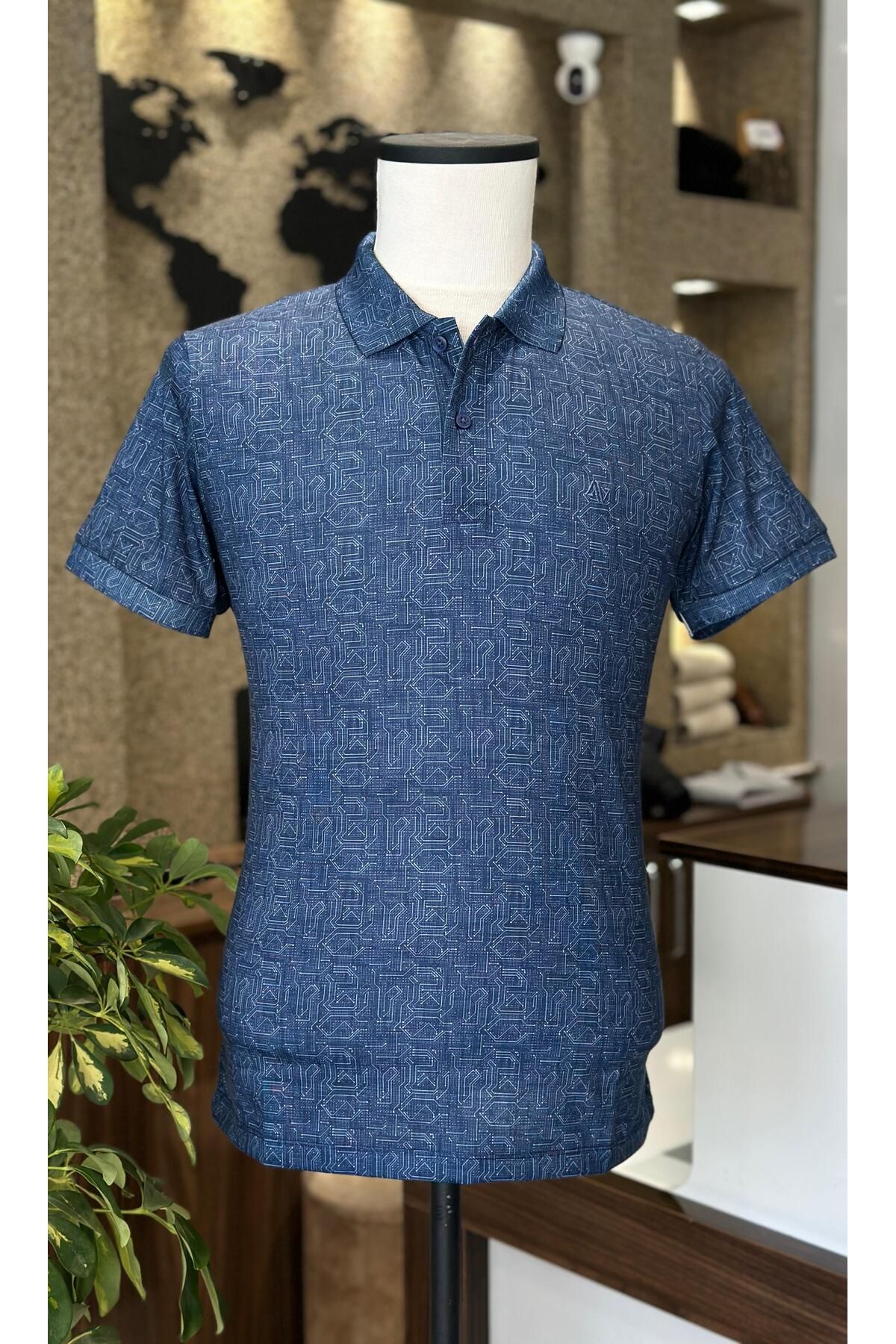 ELEVLİ Desenli Polo Yaka Erkek Tişört Lacivert