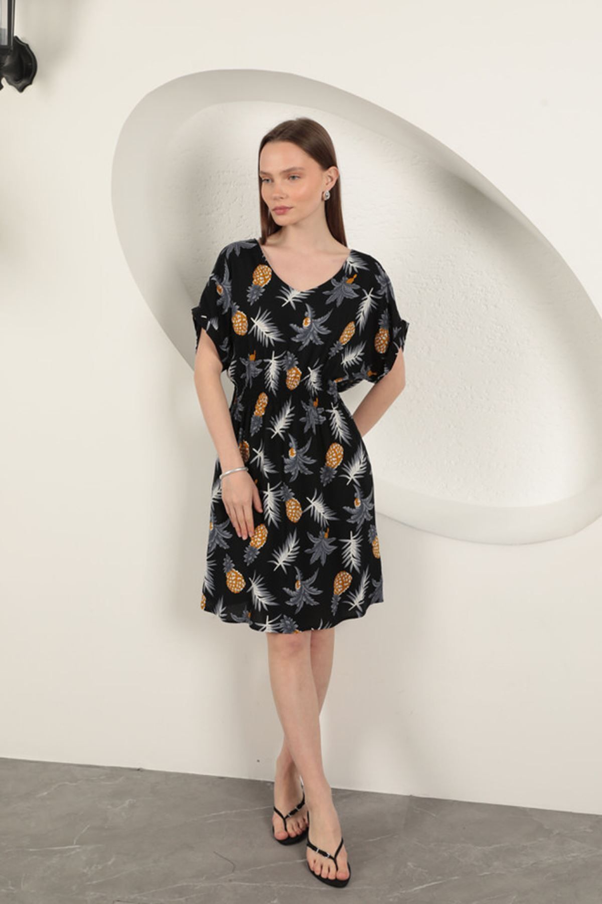 vuvutasarım-New Season Viscose Fabric Pineapple Pattern Women's Midi Dress Beach Dress 25VL132-04 3