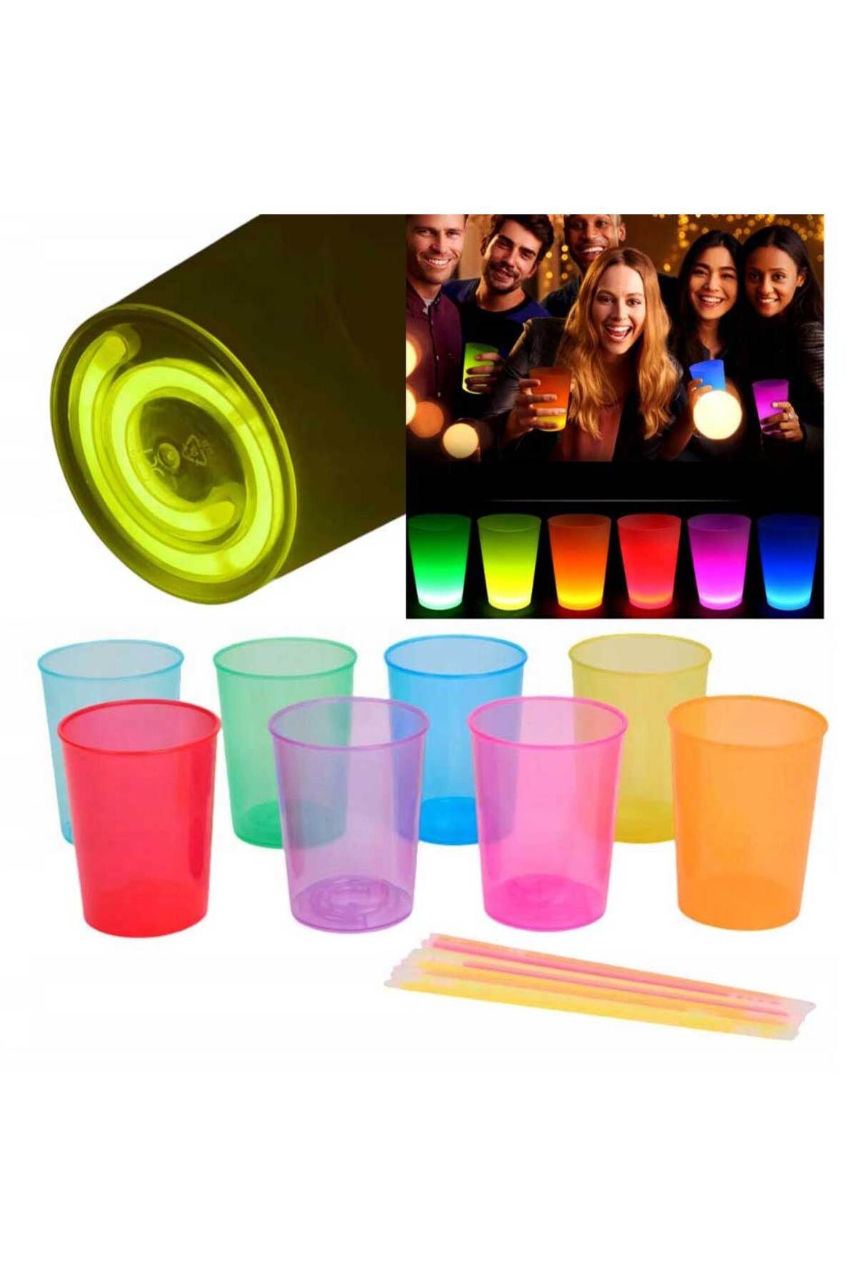 Skygo Karanlıkta Yanan Gece Işığı Mega Glow Bardaklar 8 Adet 8.5 x 10.5 cm