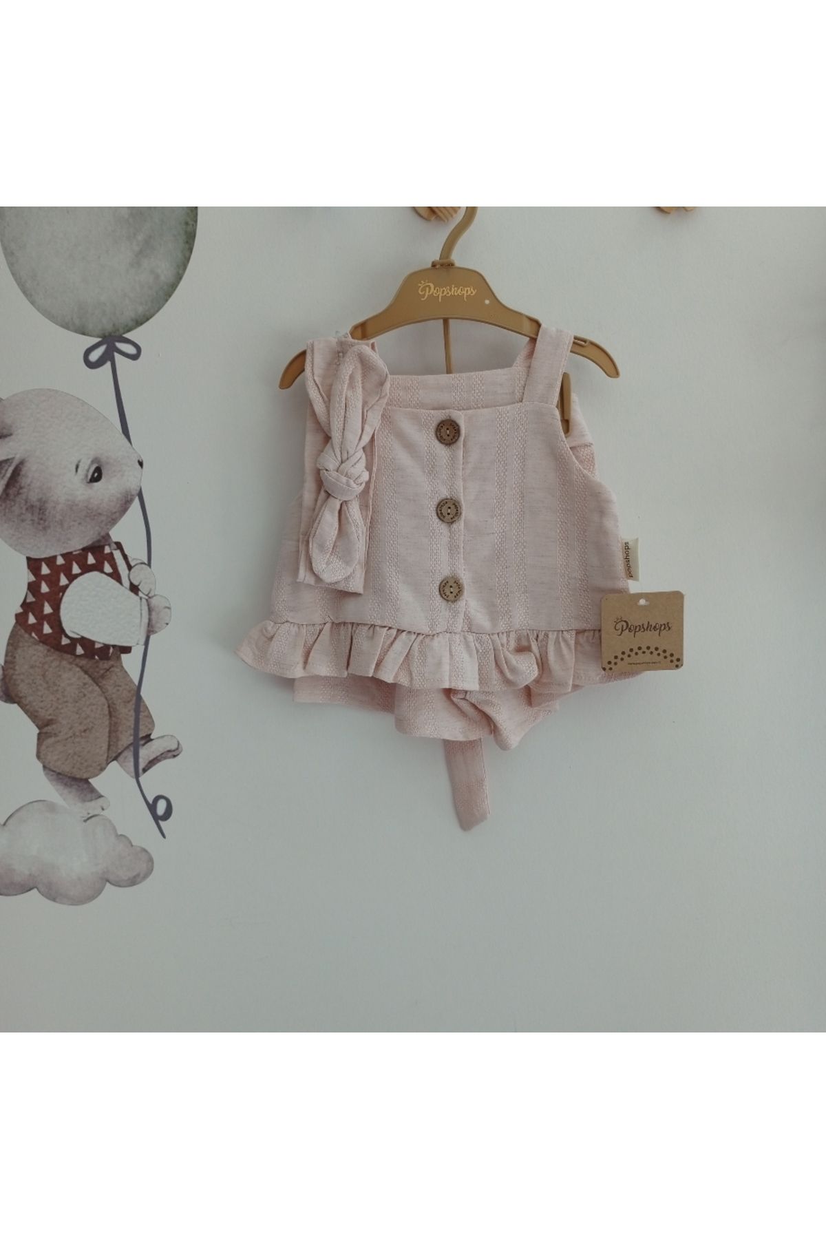 popshops baby Popshops Bandanalı Kız Bebek Şort Takım
