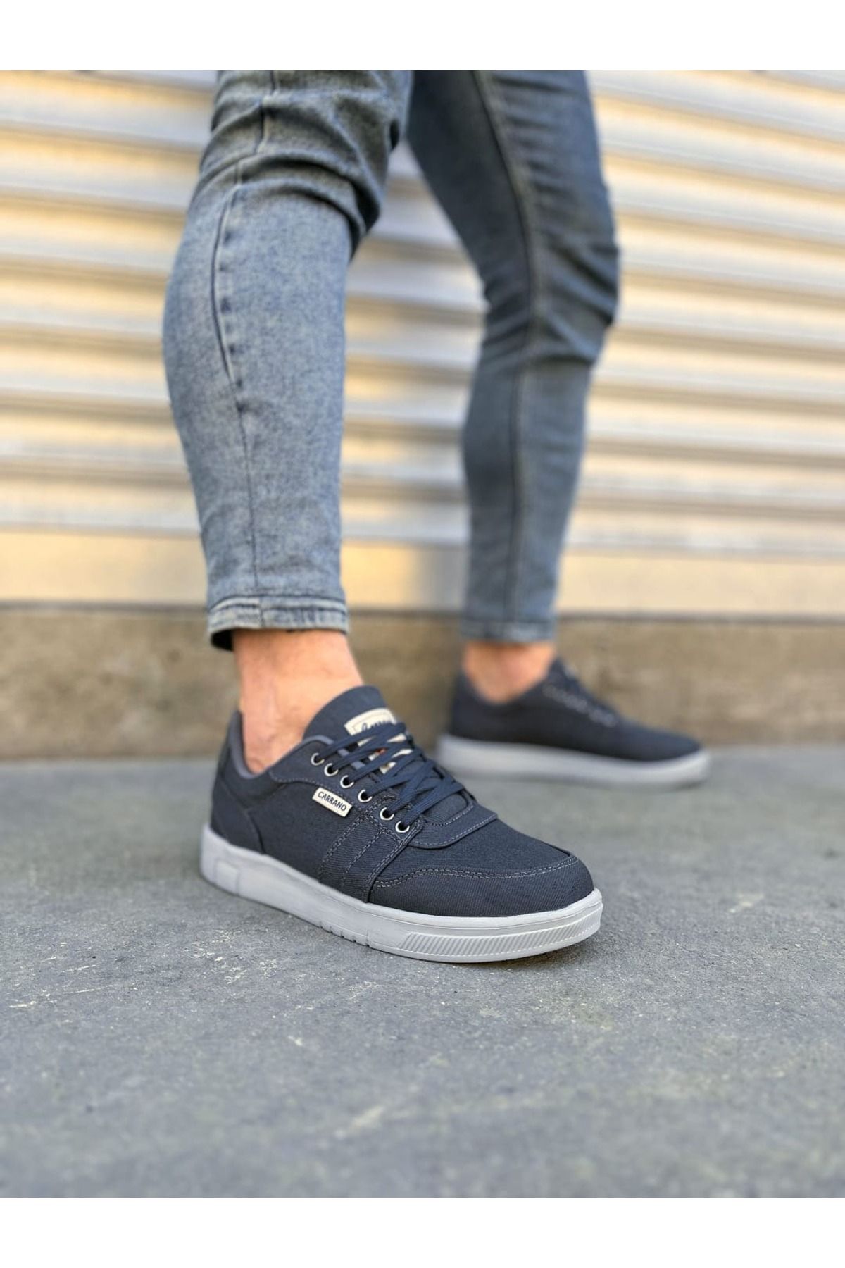 Joy Ayakkabı JY0118 REX Bağcıklı Keten Kumaş Erkek Günlük Sneaker Ayakkabı KGT - Füme