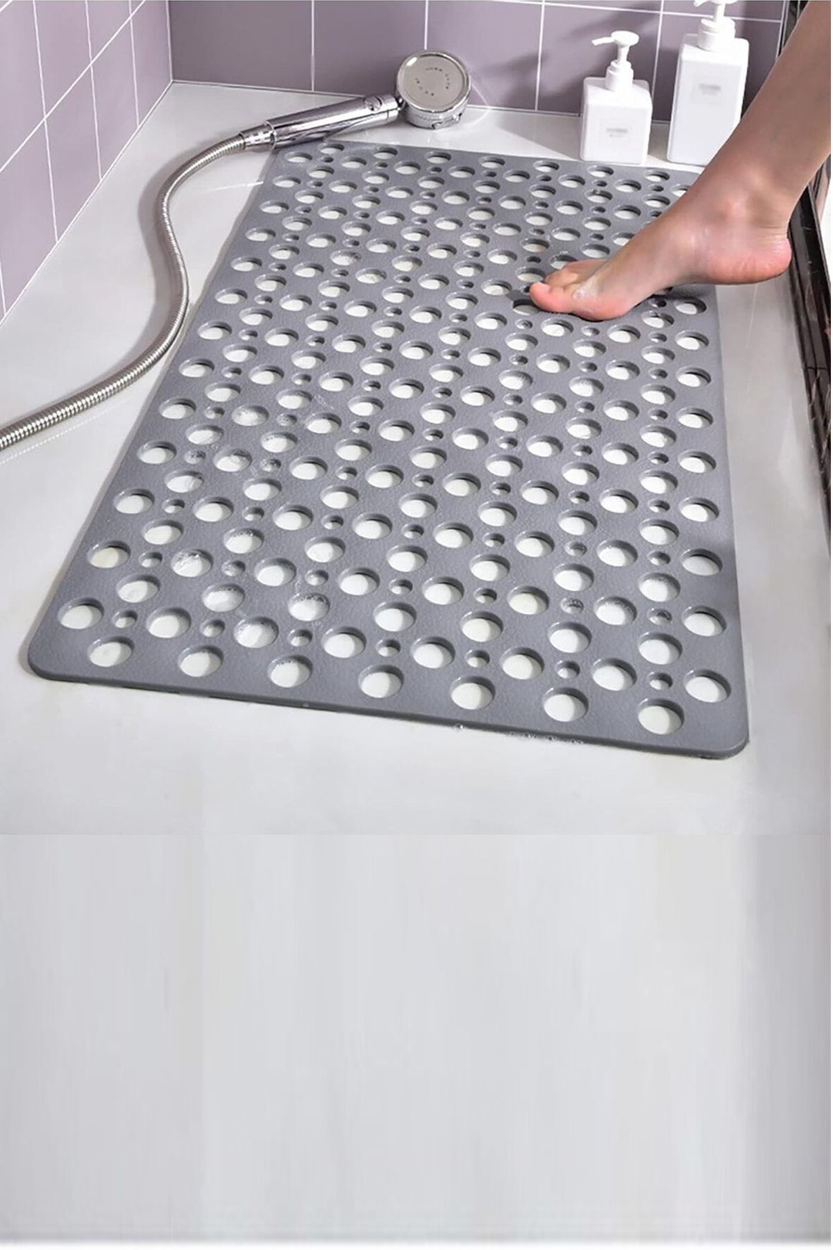 SİHİRLİ AYAKLAR Vantuzlu Banyo ve Duş Kaydırmazı Gri Renk Banyo Paspası 36X66 cm
