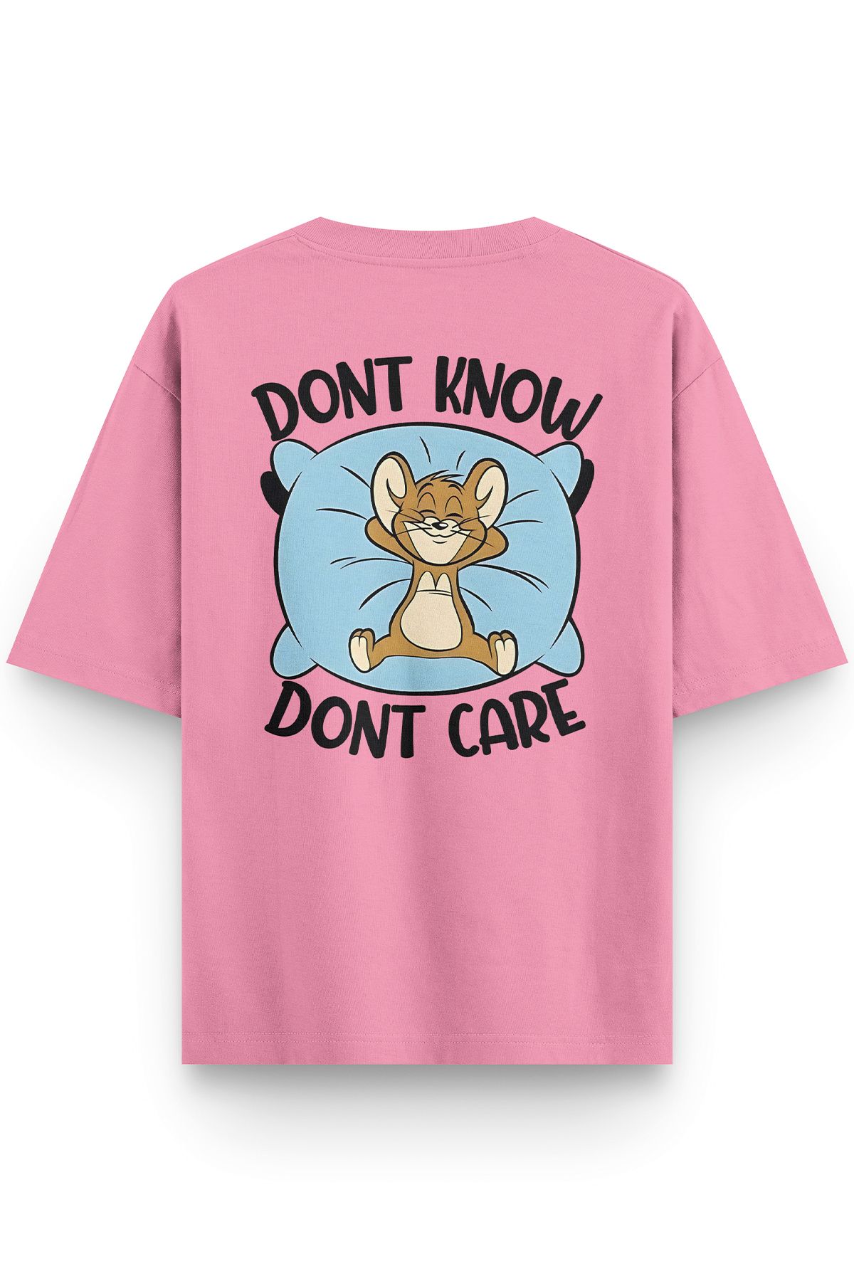 Overoz Pembe Yarı Oversize Tshirt Tom And Jerry Baskılı Oversize Yazılı Unisex Tişört 1381-P