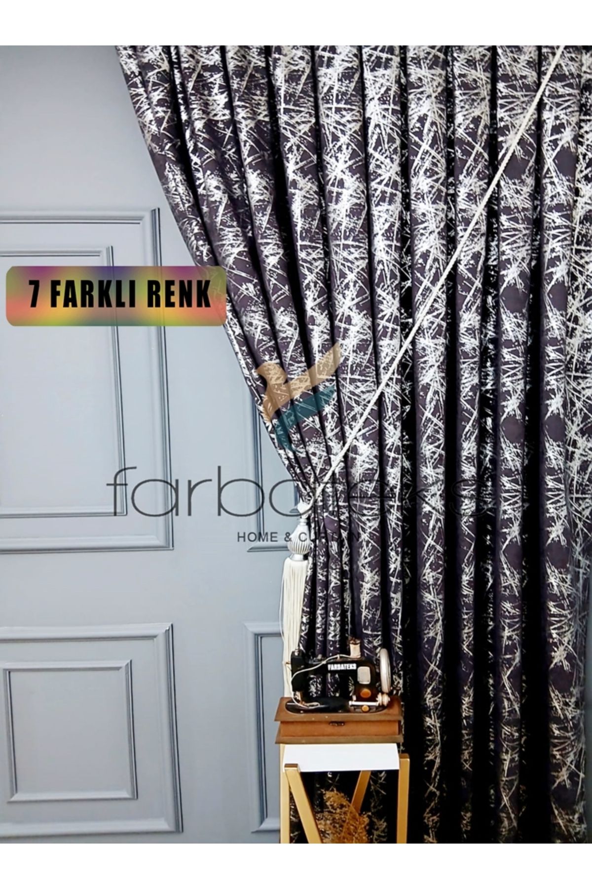 farbateks Füme Gri Silver Varak Parlak Bağcıklı Opart Kumaş 3Kat Pileli Fon Perde