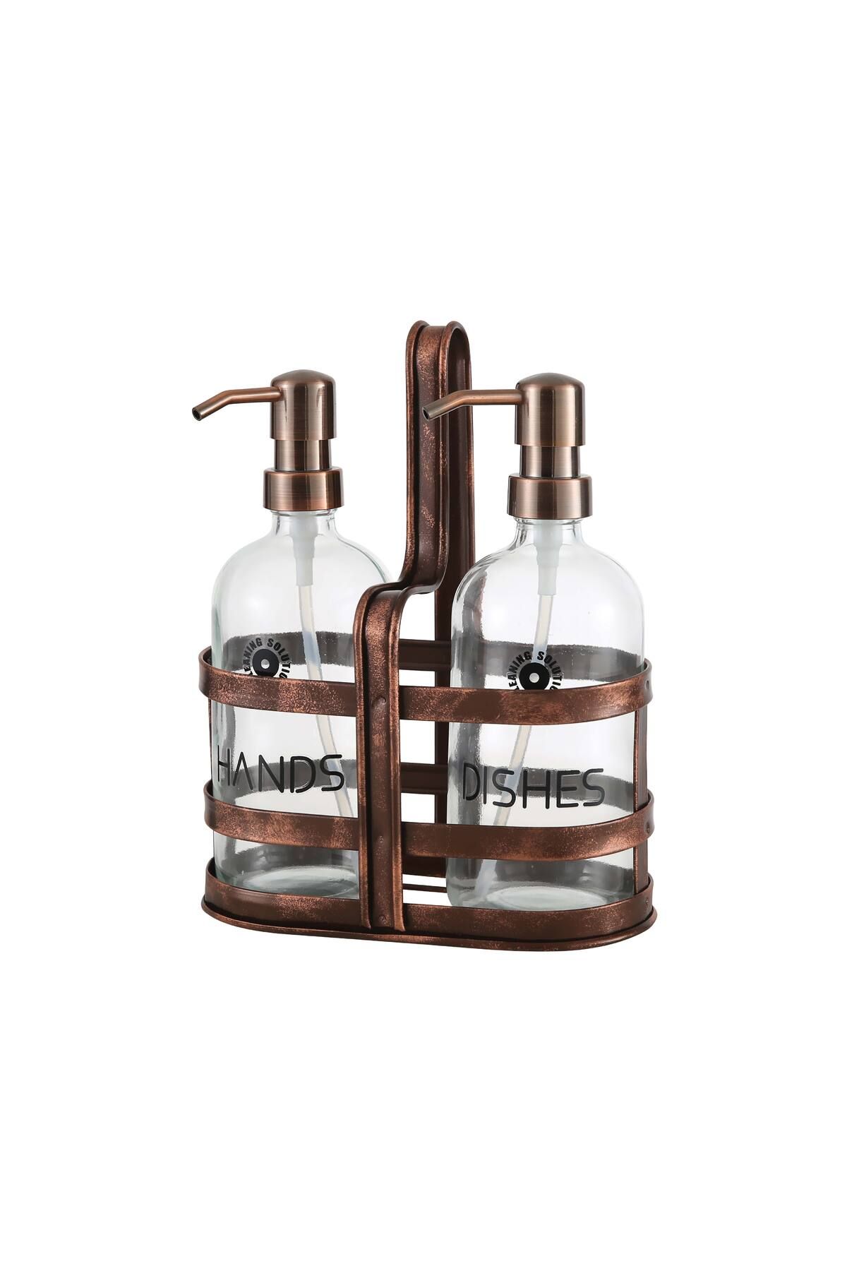 Perotti Rame Eskitme Metal Standlı Retro 2 Li Sıvı Sabunluk 500 ml