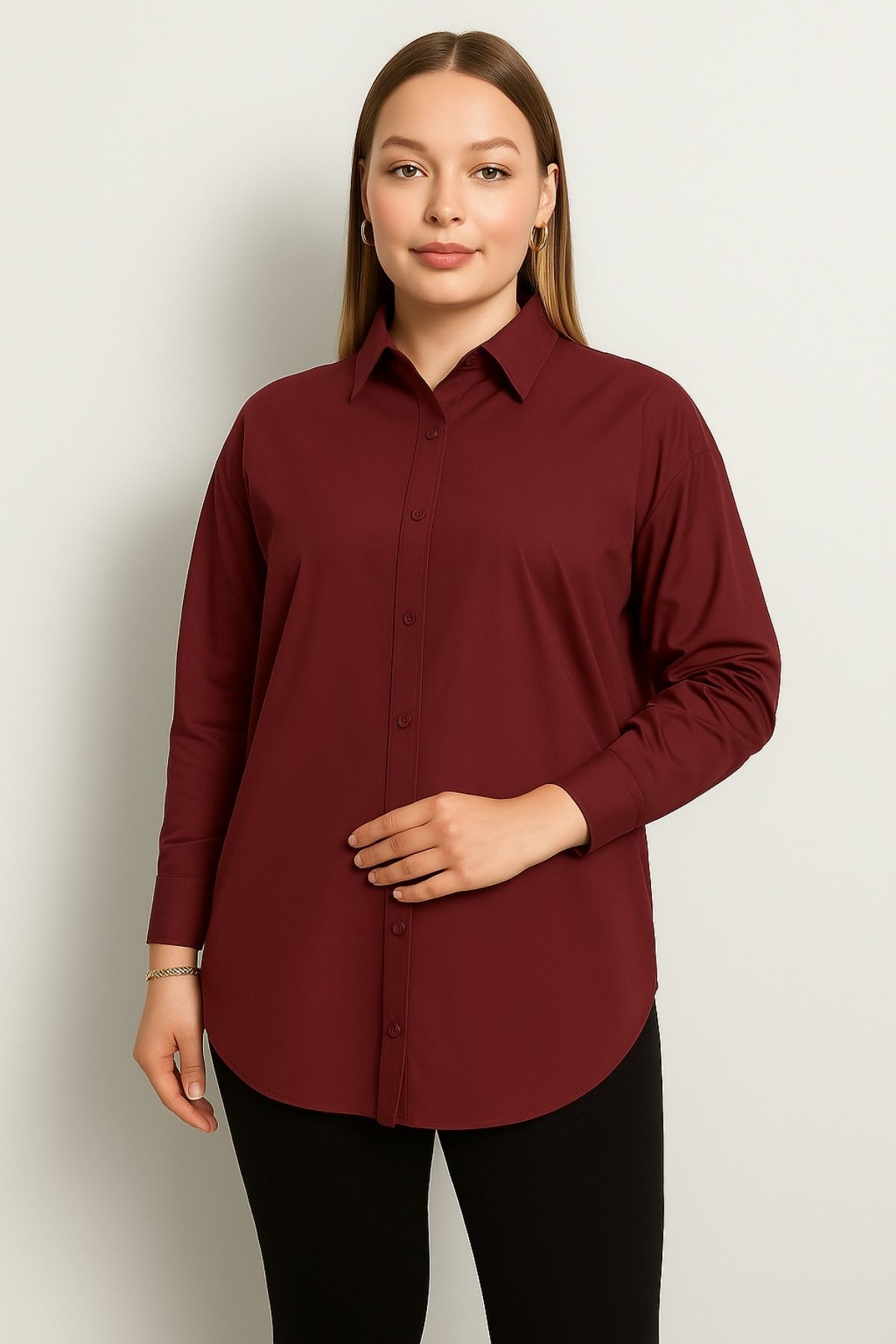 Trendseninle Kadın Bordo Trend Gömlek
