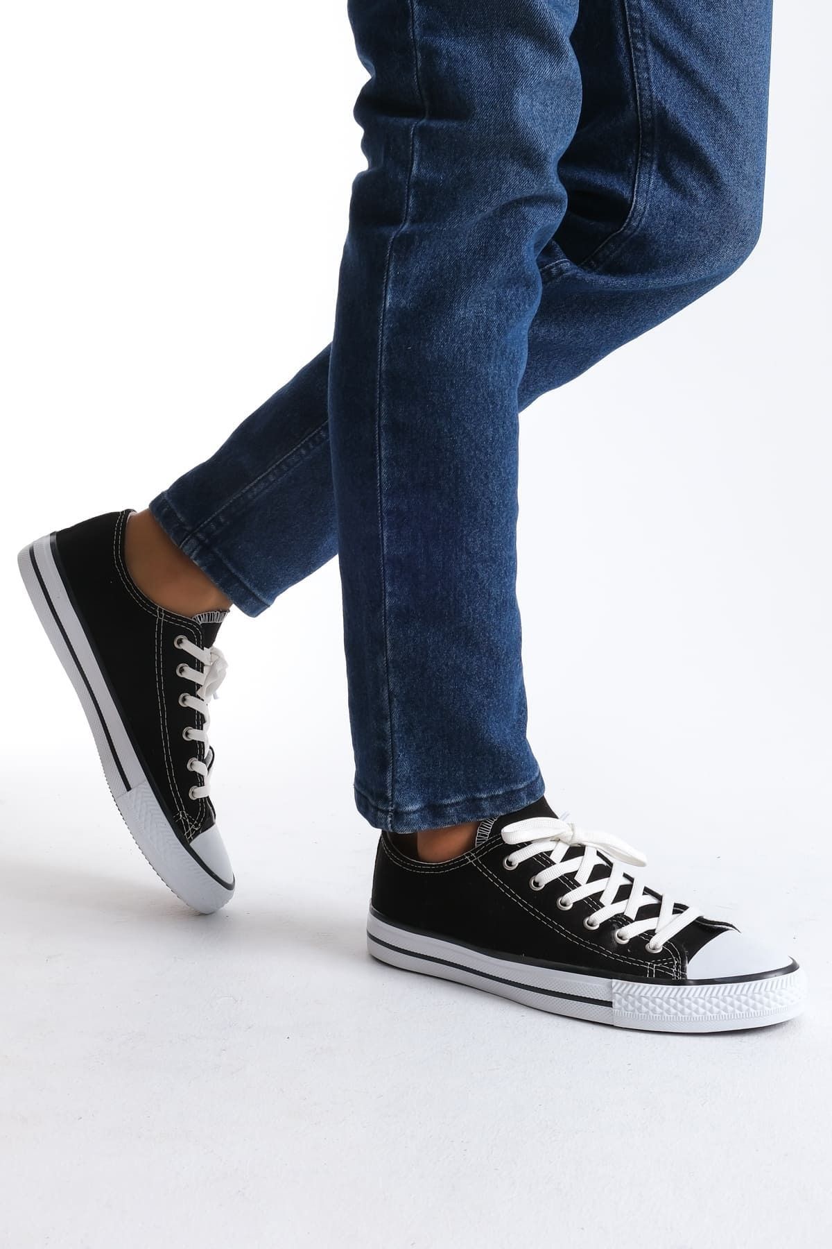 Joy Ayakkabı JY0422 Luke Bağcıklı Keten Kumaş Erkek Günlük Sneaker Ayakkabı KBT - Siyah