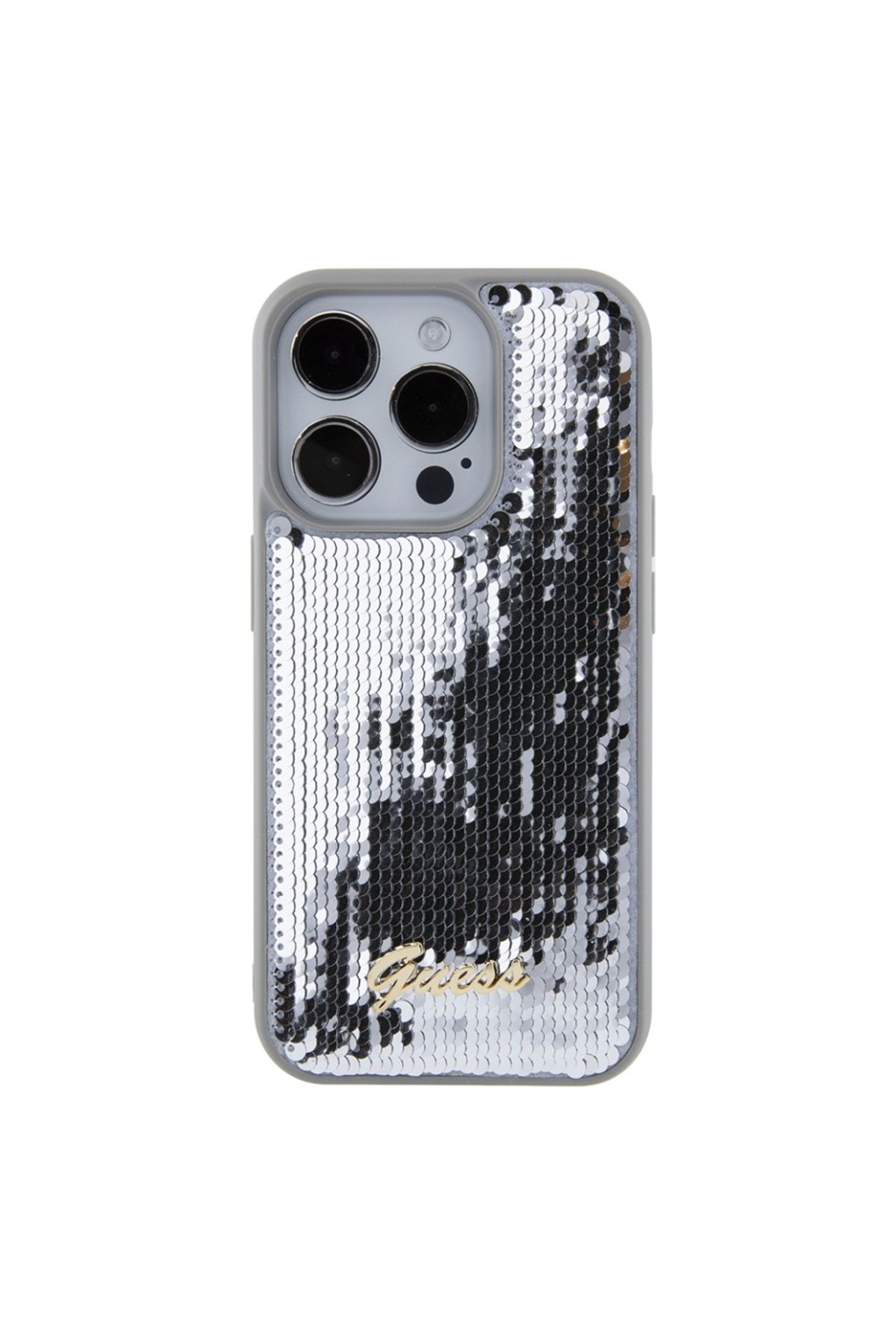 Guess-IPhone 15 Pro Max Case, Sequin Script Metal, Guess - Silver 3