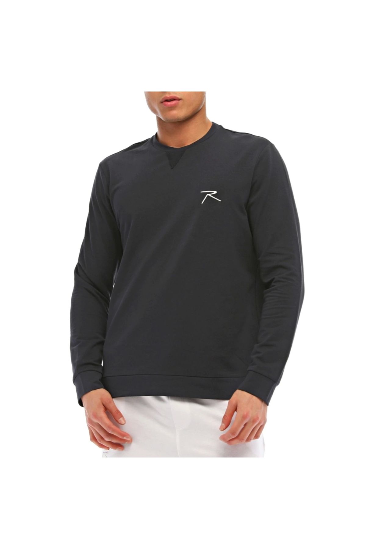 raru Pamuklu Bisiklet Yaka Basic Sweatshirt PORTA LACİVERT