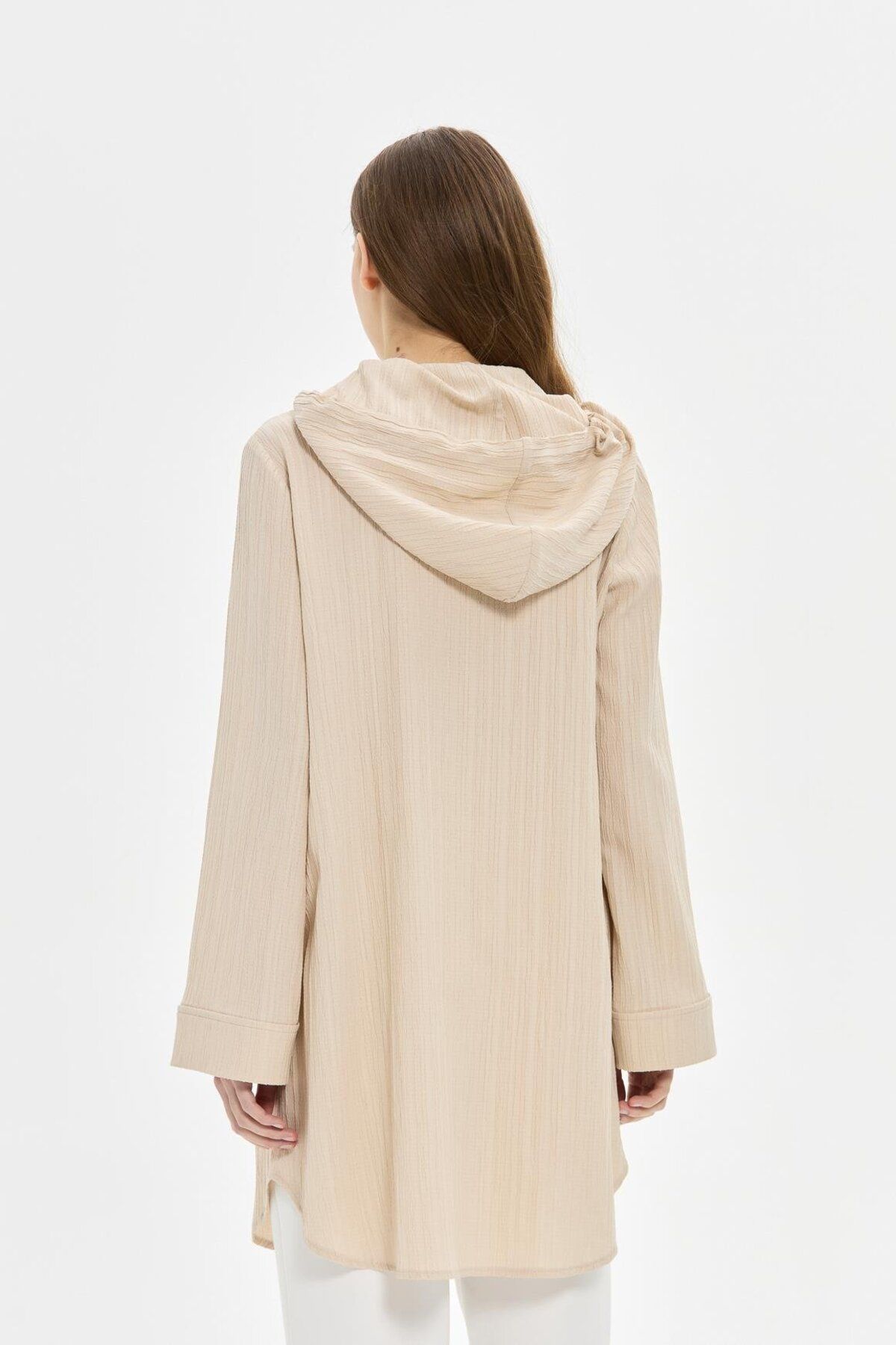 Esswaap-Hooded Detailed Wear-Out Tunic Beige 6