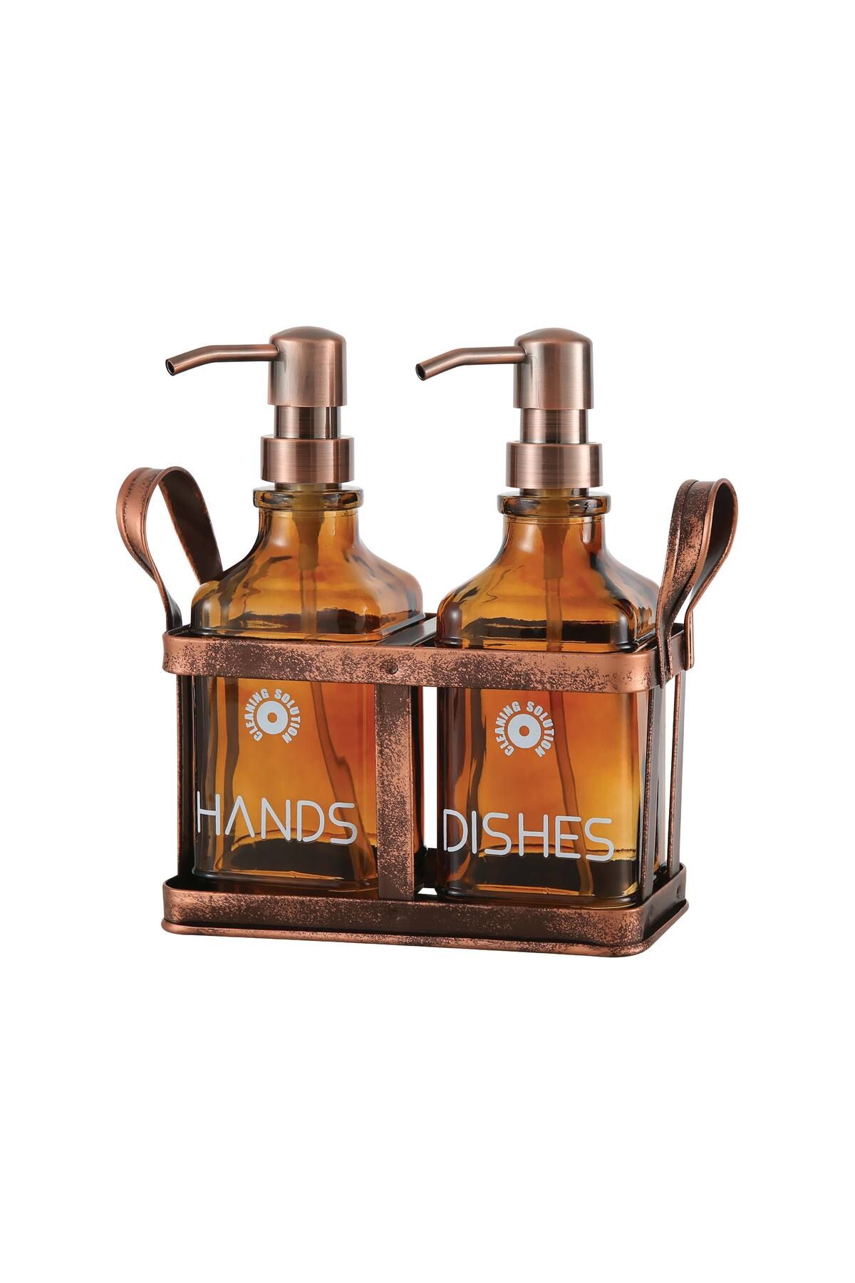 Perotti Rame Eskitme Metal Standlı Retro 2 Li Sıvı Sabunluk 500 ml