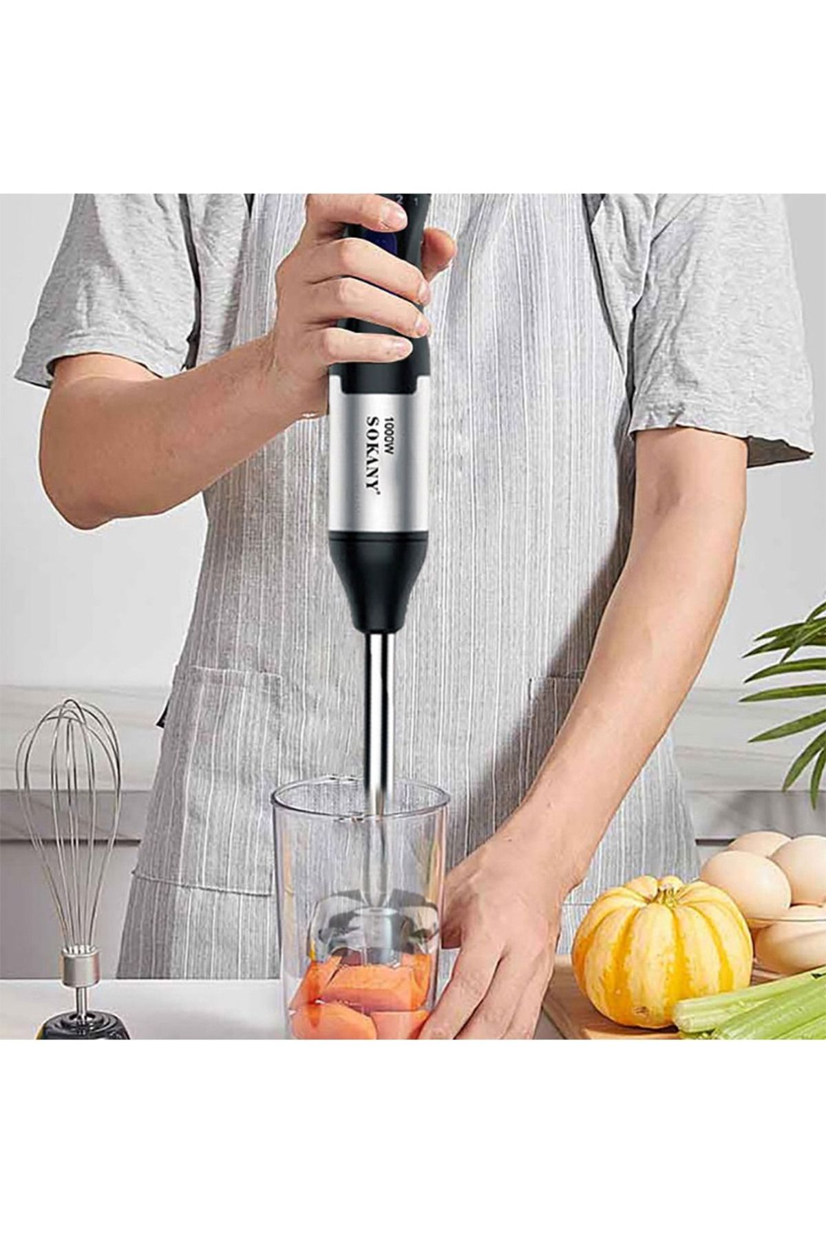 SOKANY-Hand Blender with Two Speed Adjustable 1000W 4-in-1 Stainless Steel with Whisk, 700ml Mixing Beaker 4