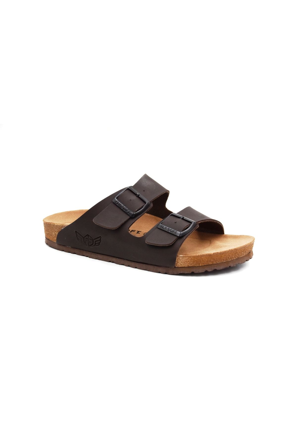 FLY SOFT S903 Poli Hafif Taban Çift Toka Erkek Terlik Kahve