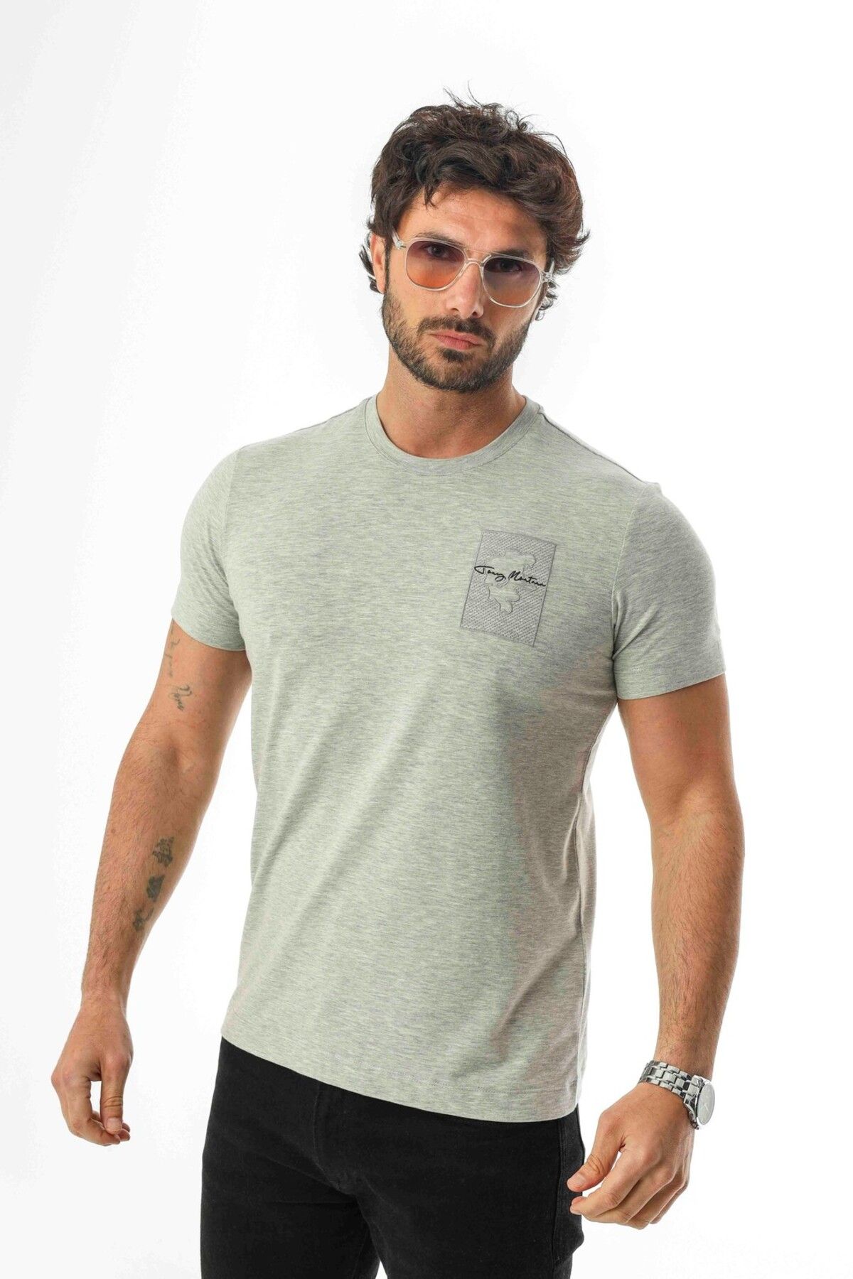 Tony Montana Bisiklet Yaka Nakışlı Pamuklu T-Shirt-MSL-2258