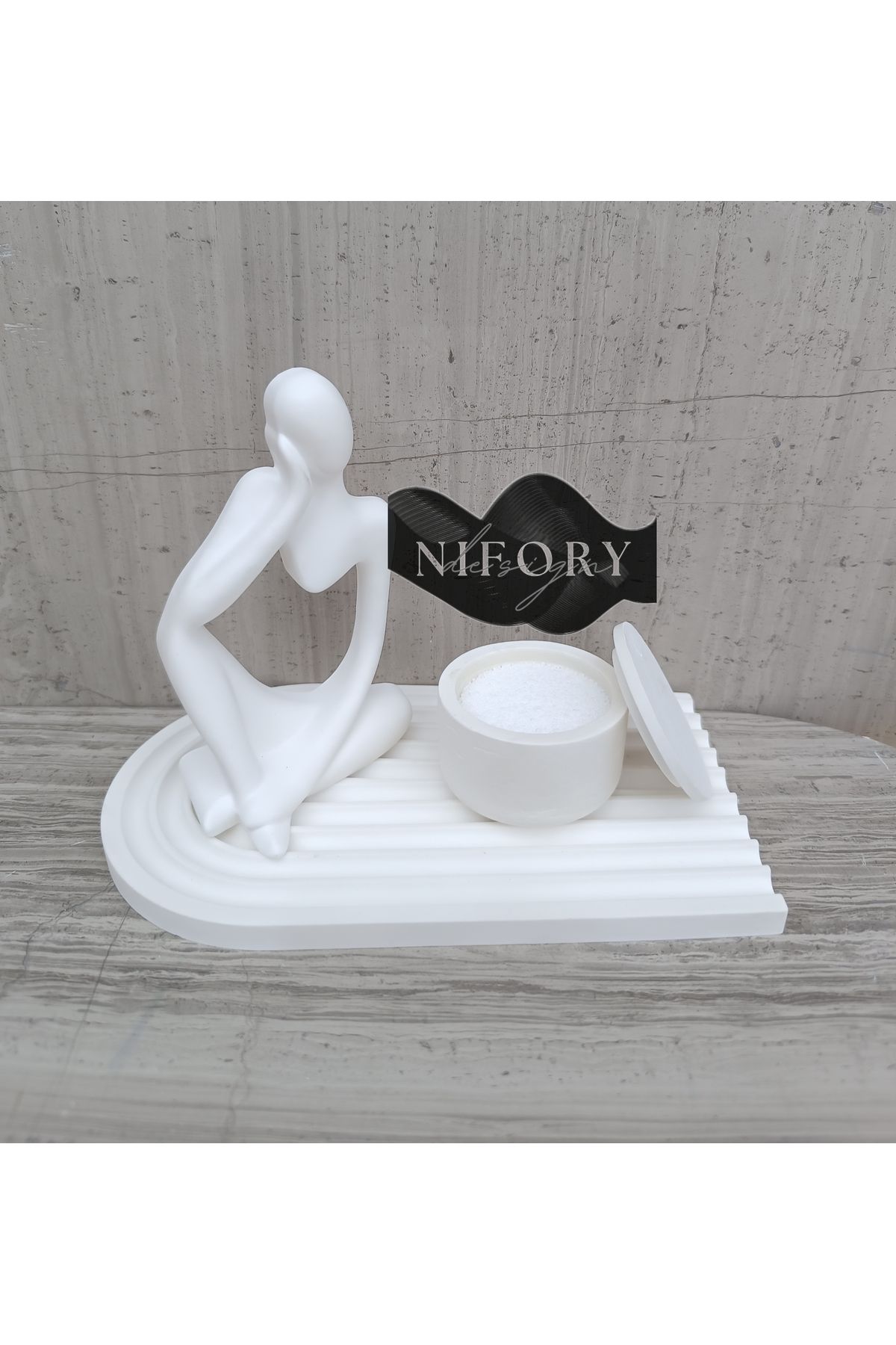 Nifory 520-N052 Dekoratif Beton Sunum Aksesuar Set Beton Biblo Organizer Takımı Çok Amaçlı Dekoratif Set