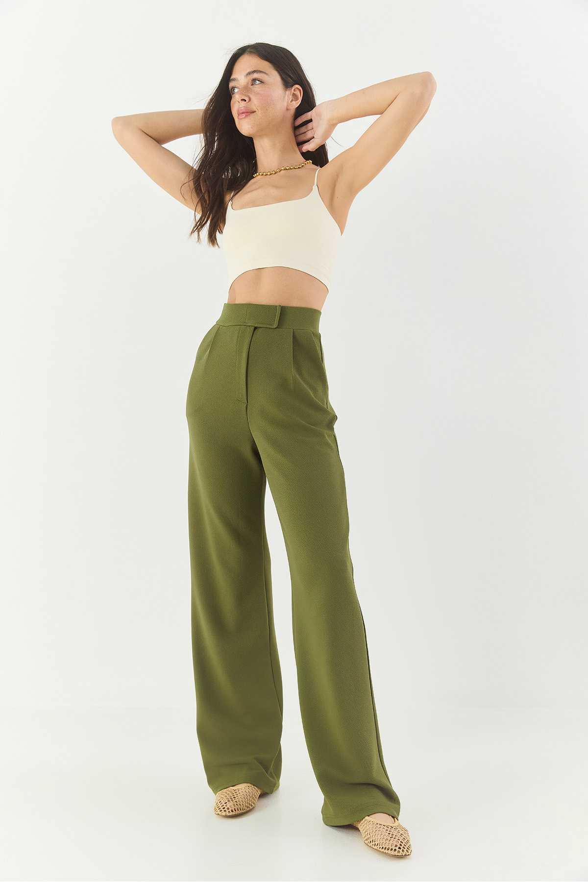 Bianco Lucci-Women's Comfortable Palazzo Trousers with Velcro Waist 3826 60261150 4
