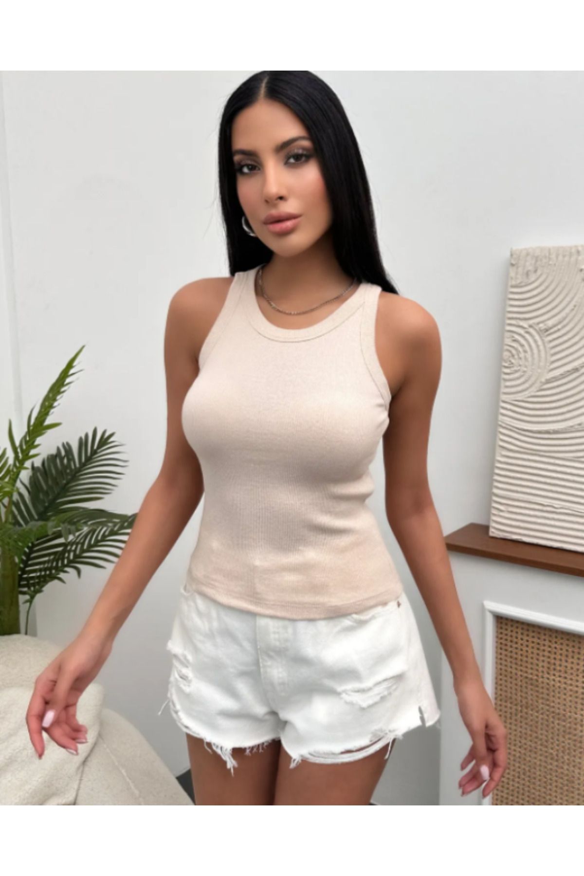 MODA Kadın Esnek Crop Halter Yaka Fitilli Örme Bluz (ŞERİCE MAĞAZAMIZDA FARKLI RENKLER MEVCUTTUR)