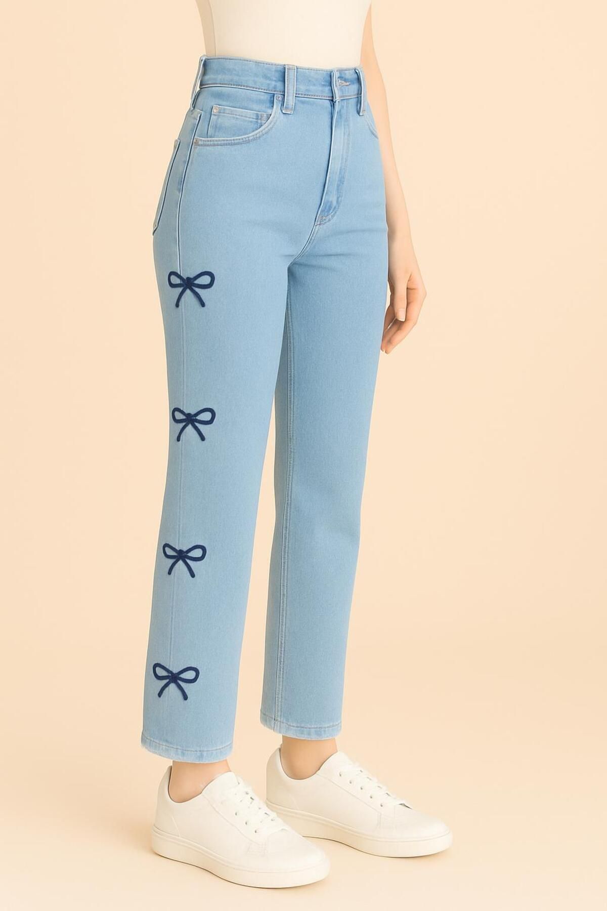 ELONİ KADIN JEANS PAPYON DESENLİ SALAŞ KOT PANTOLON