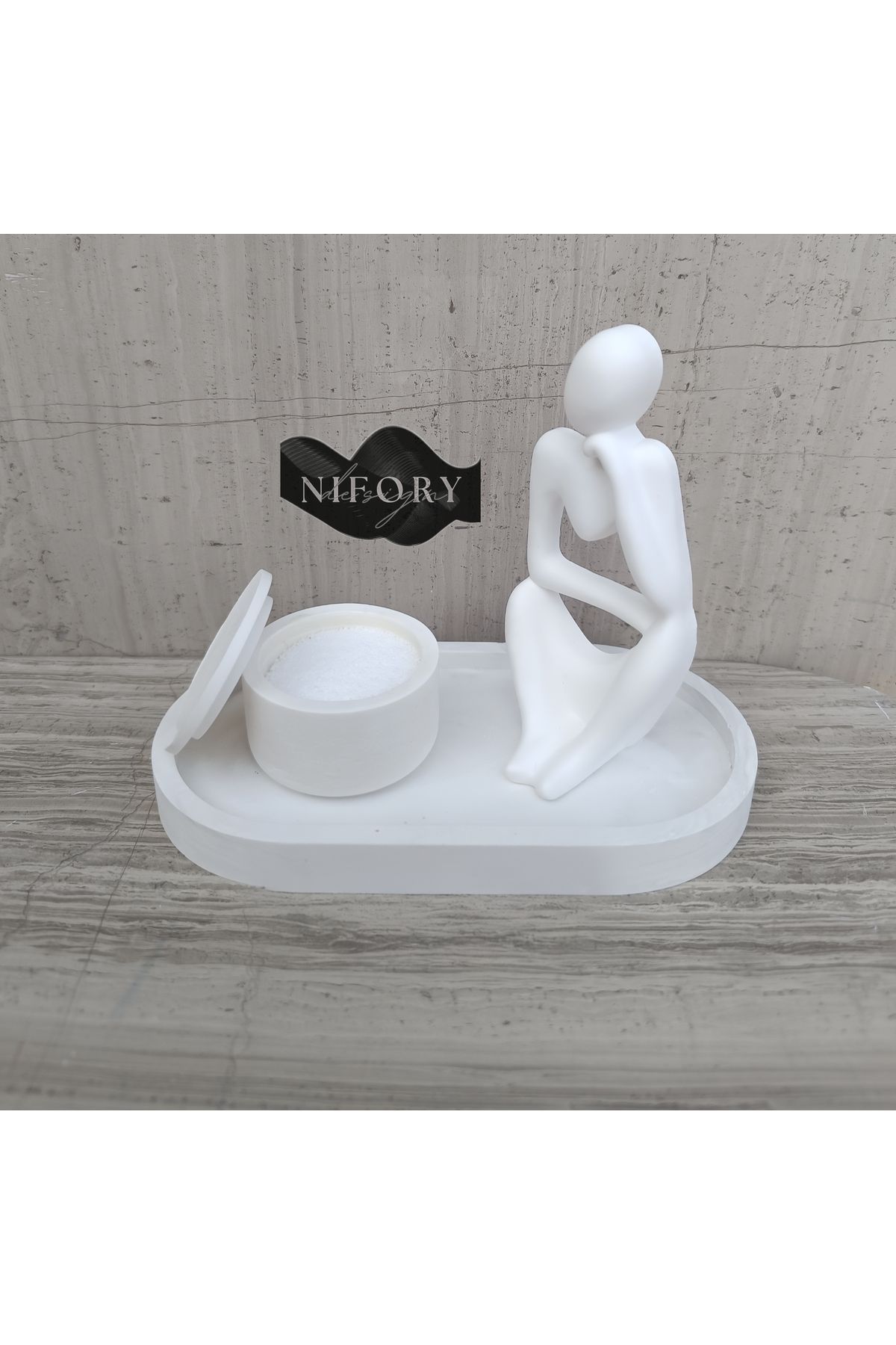 Nifory 520-N047 Dekoratif Beton Sunum Aksesuar Set Beton Biblo Organizer Takımı Çok Amaçlı Dekoratif Set
