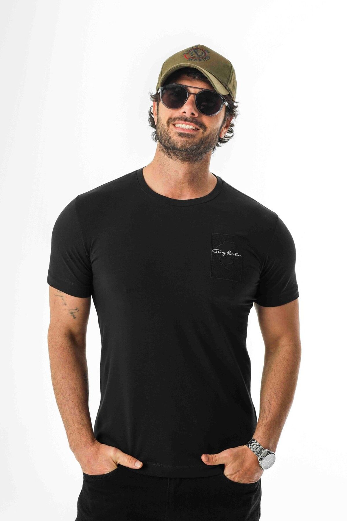 Tony Montana Bisiklet Yaka Nakışlı Pamuklu T-Shirt-MSL-2258