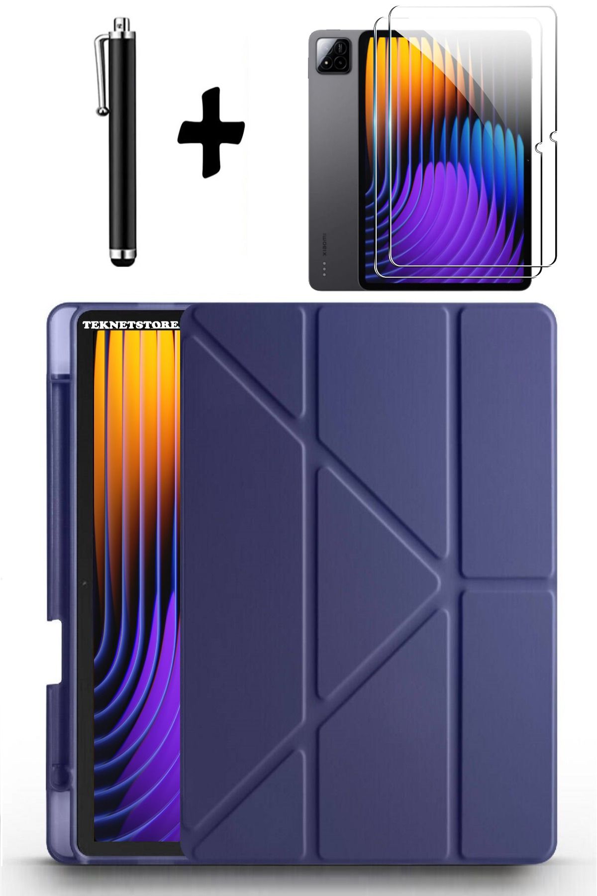 TEKNETSTORE Xiaomi Pad 7 Pro / Pad 7 Uyumlu Kılıf Kalem Bölmeli Standlı Kılıf + Ekran Koruyucu + Kalem 3'lü Set