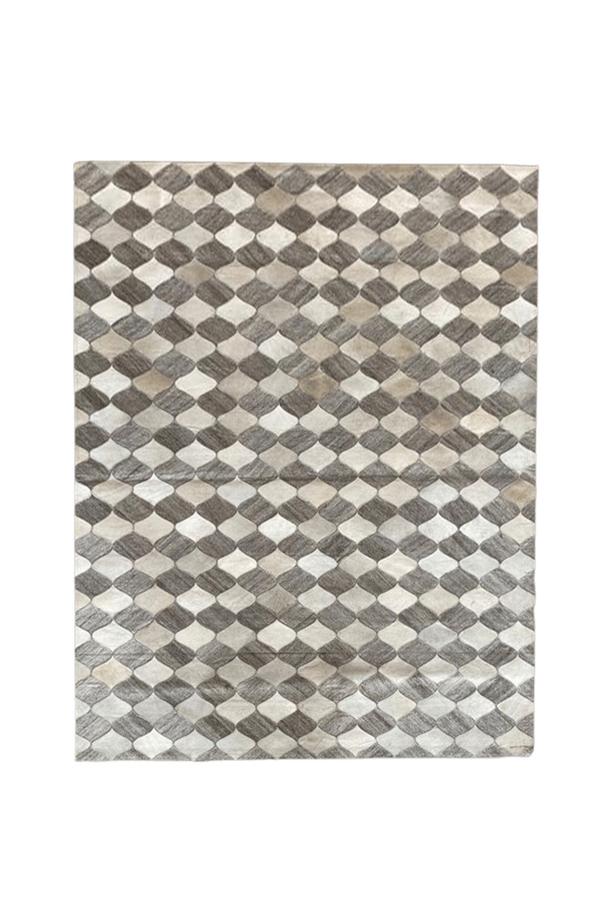 Grandhedefhalı Beyaz Gri Rengi Patchwork Deri Halı
