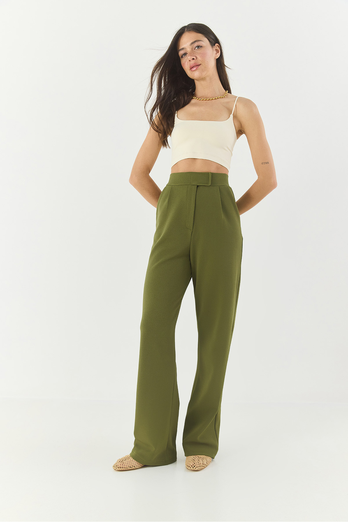 Bianco Lucci-Women's Comfortable Palazzo Trousers with Velcro Waist 3826 60261150 2