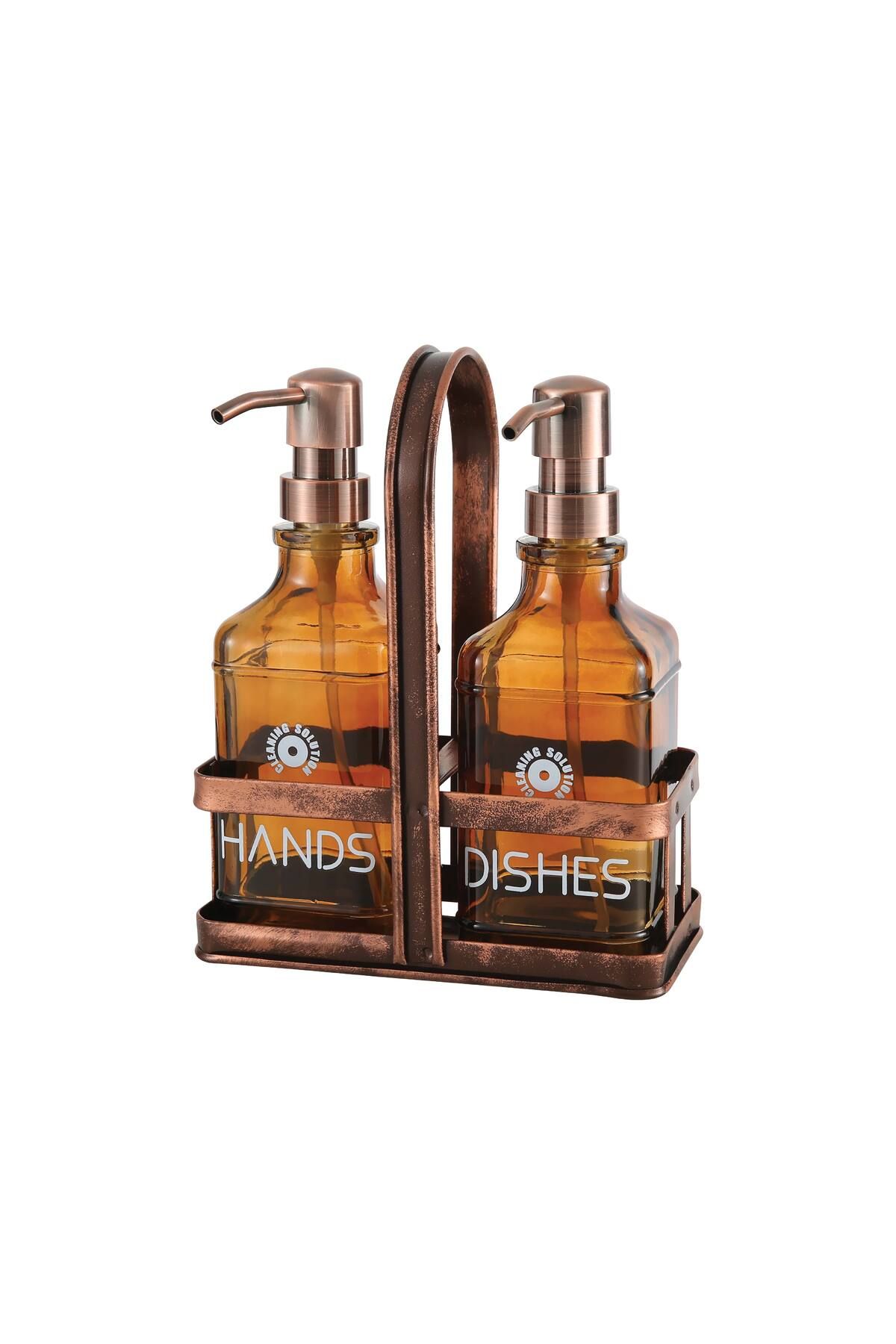 Perotti Rame Eskitme Metal Standlı Retro 2 Li Sıvı Sabunluk 500 ml