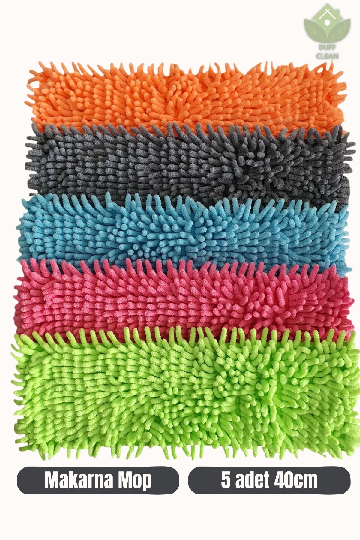 DUFF CLEAN 5 Adet Makarna Mop Mikrofiber Yedek Paspas Temizlik Bezleri Standart Tüm Modellere Uygun 40 cm