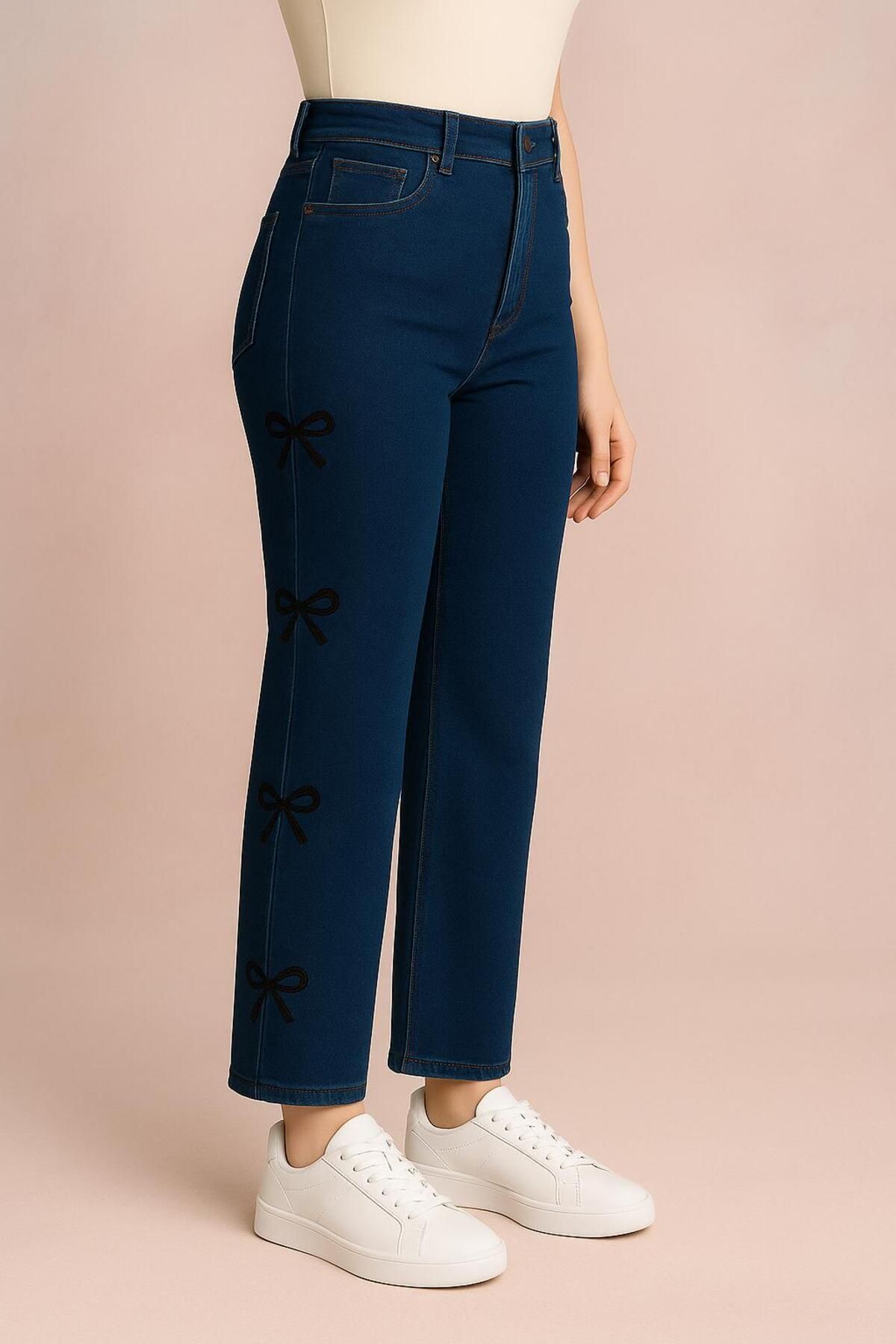 ELONİ KADIN JEANS PAPYON DESENLİ SALAŞ KOT PANTOLON
