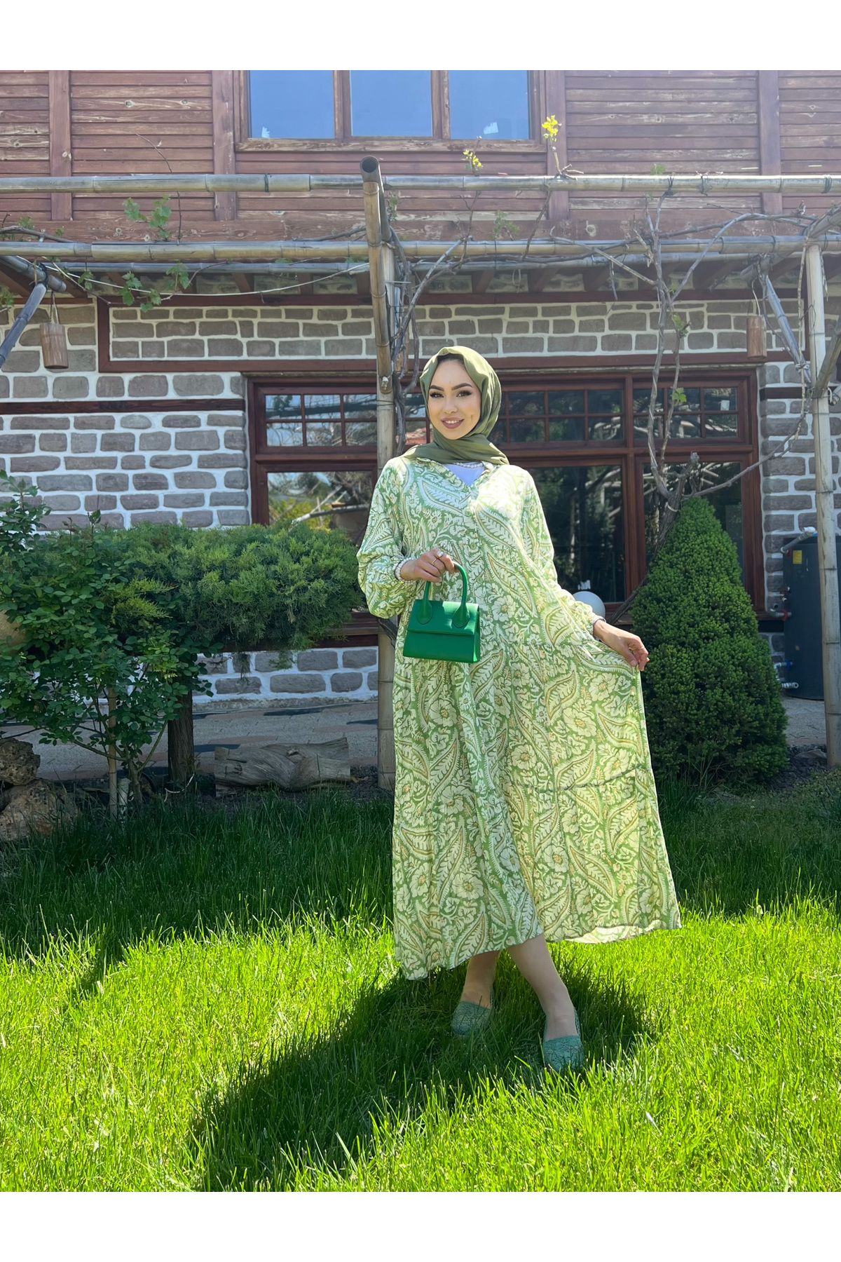 MODA 42 ŞAL DESEN YARI DÜĞMELİ VİSKON ELBİSE