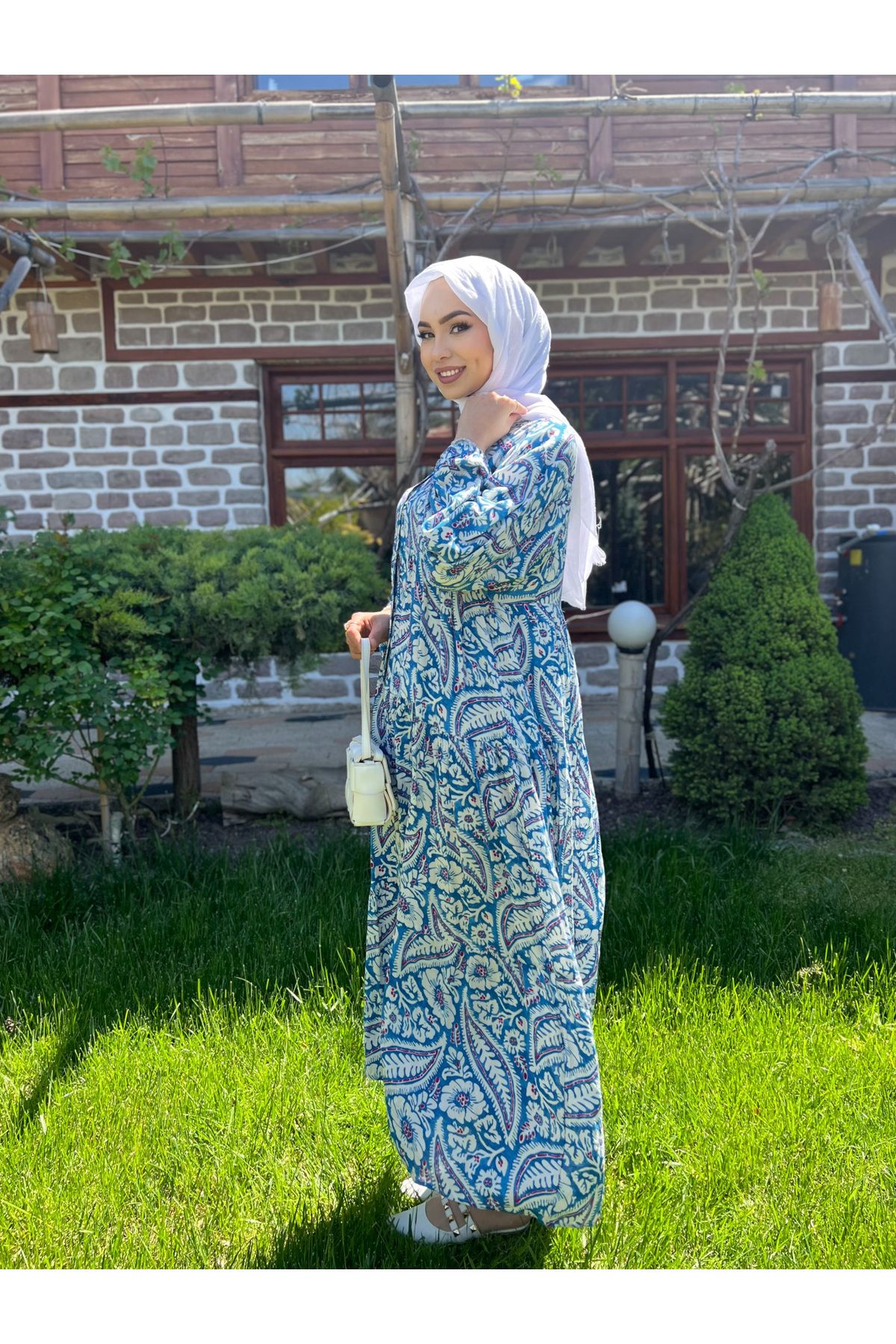MODA 42 ŞAL DESEN YARI DÜĞMELİ VİSKON ELBİSE