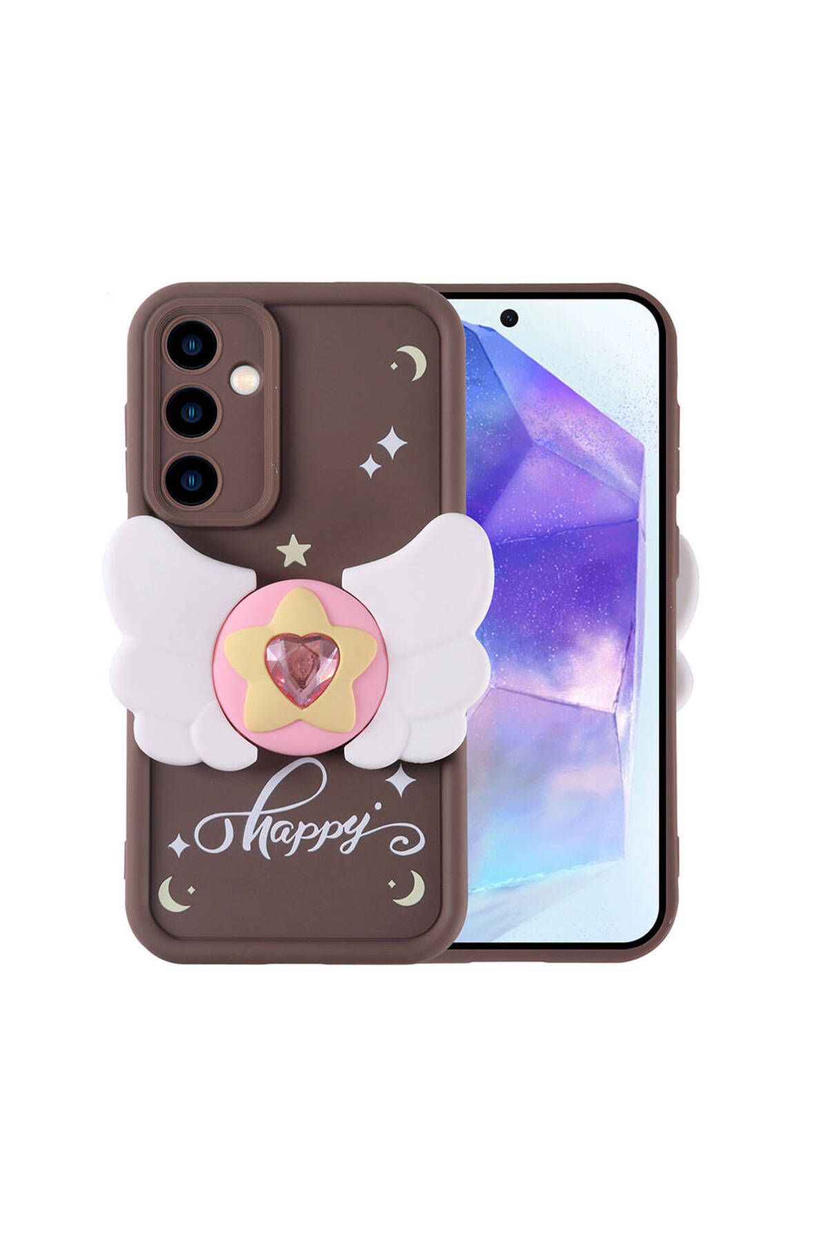 HTstore Galaxy Uyumlu A35 Kılıf Kamera Korumalı Figür Tasarımlı Zore Kapya Kapak-Koyu kahve