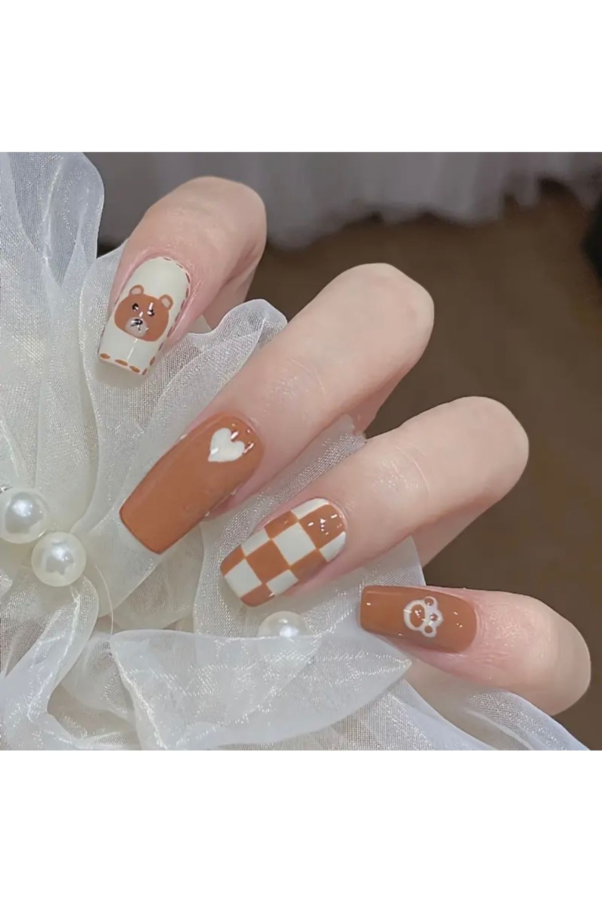 ABETE Ayıcık Figürlü Nail Artlı Takma Tırnak Seti