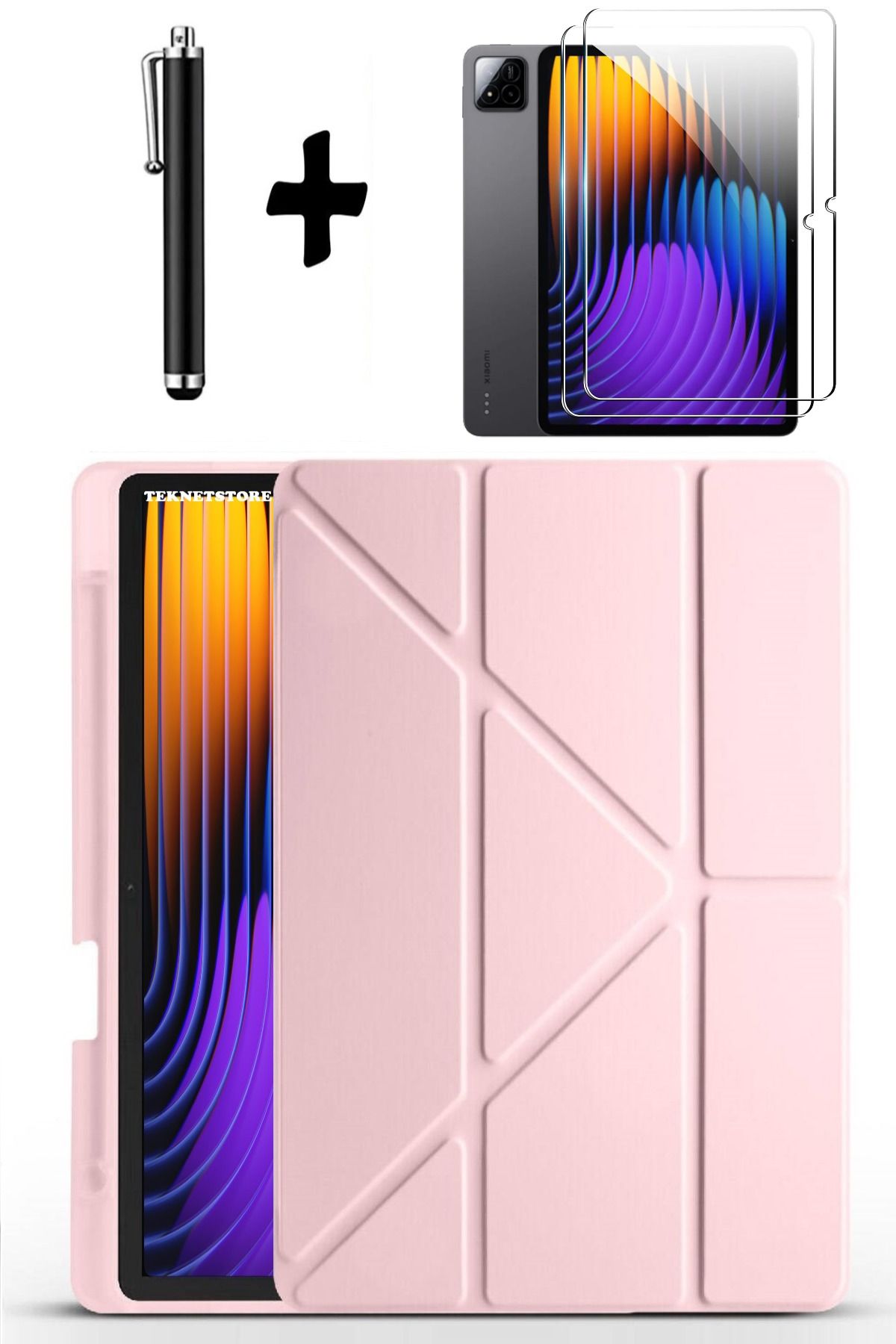 TEKNETSTORE Xiaomi Pad 7 Pro / Pad 7 Uyumlu Kılıf Kalem Bölmeli Standlı Kılıf + Ekran Koruyucu + Kalem 3'lü Set
