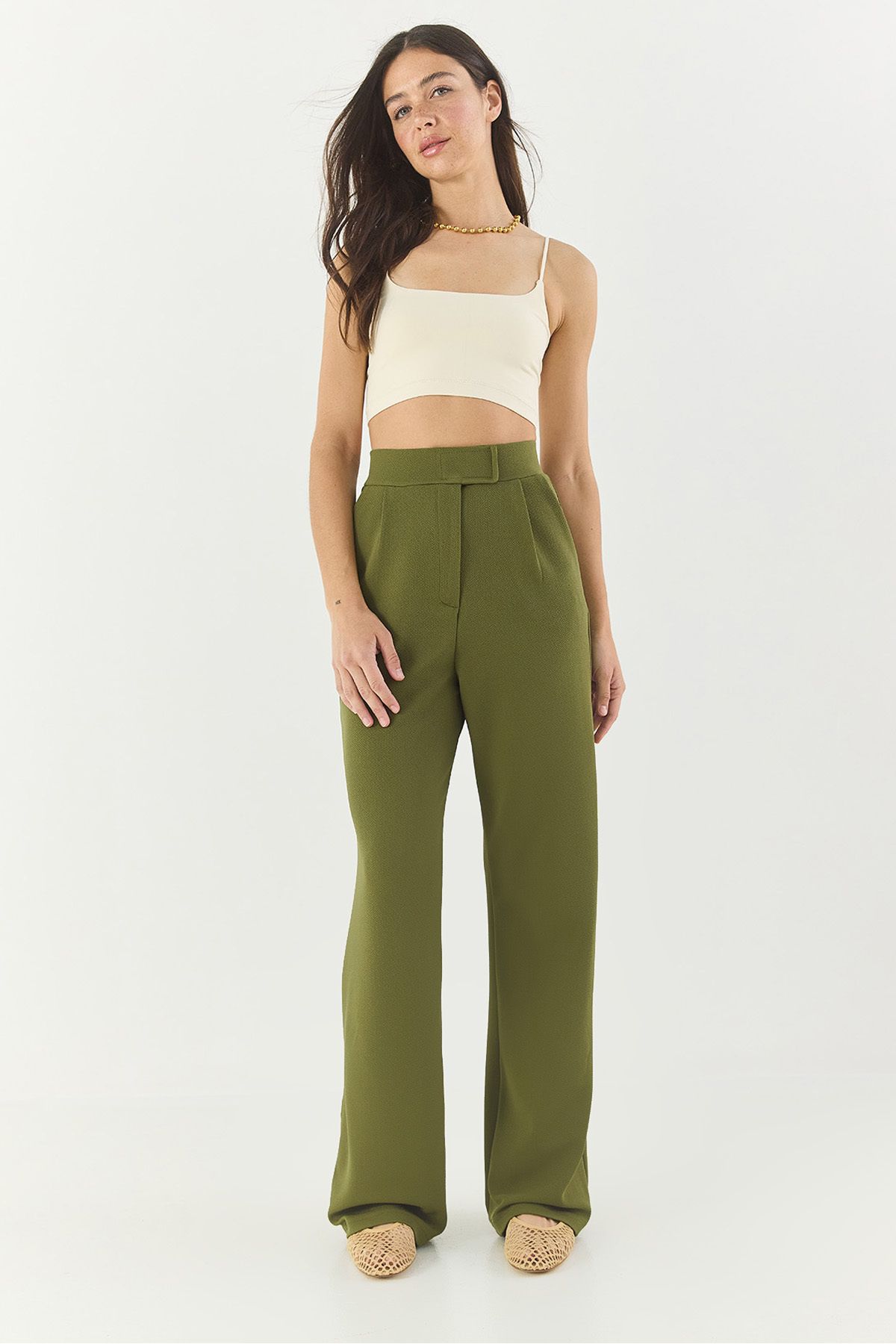 Bianco Lucci-Women's Comfortable Palazzo Trousers with Velcro Waist 3826 60261150 5