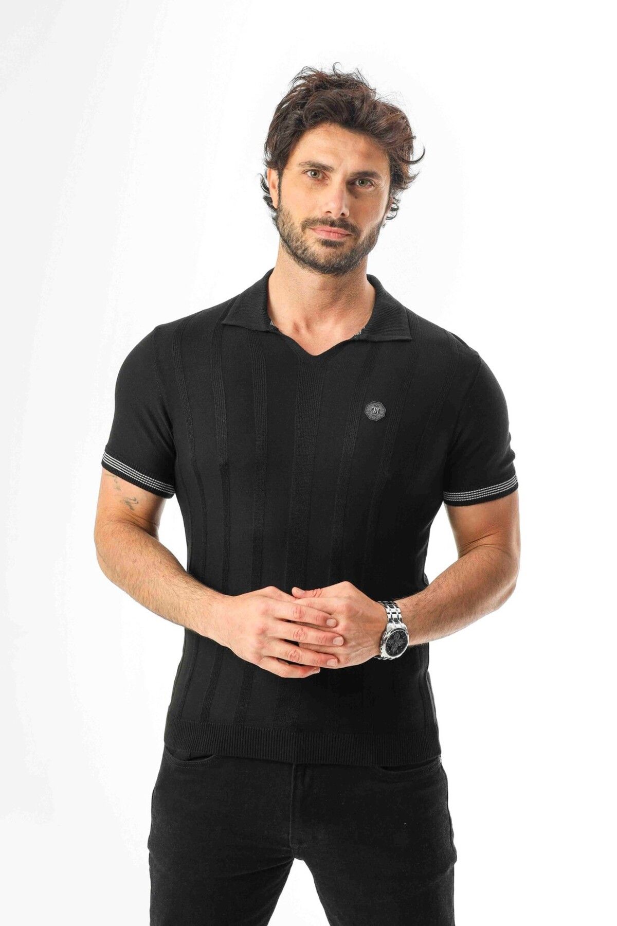 Tony Montana Polo Yaka Desenli Arma Baskılı Triko T-Shirt-TY-1303