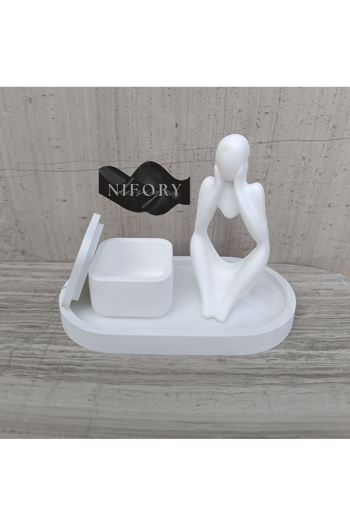 Nifory 520-N045 Dekoratif Beton Sunum Aksesuar Set Beton Biblo Organizer Takımı Çok Amaçlı Dekoratif Set