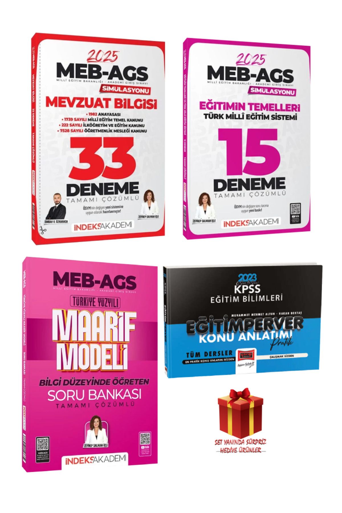 İndeks Akademi MEB AGS Emrah Vahap Zeynep Salman Mevzuat Bilgisi+Eğitimin Temelleri Deneme+Maarif Modeli Soru Banka