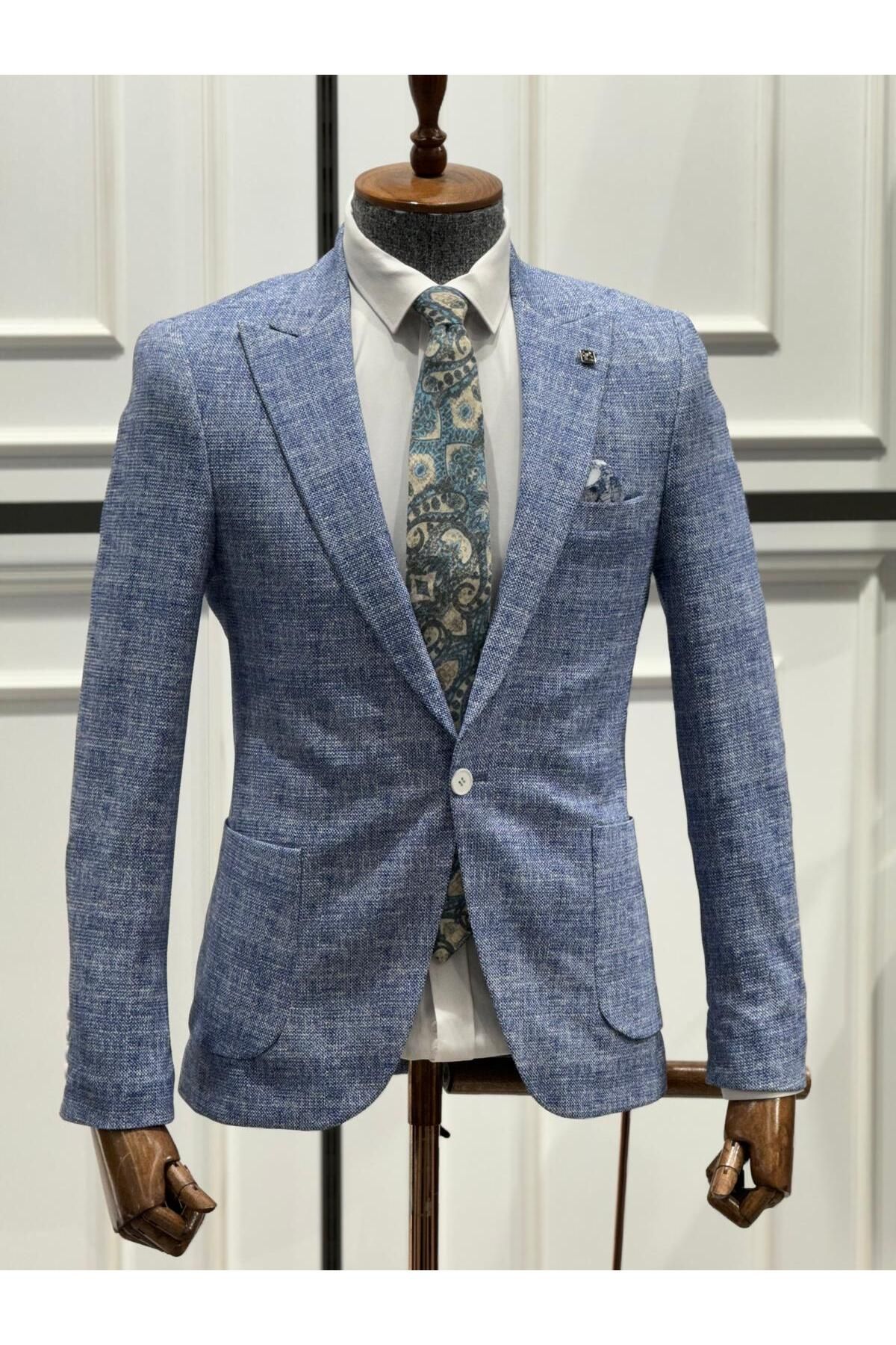 Xram ERKEK DESENLİ TORBA CEP ITALYAN KESİM ESNEK LİKRALI BLAZER TEK CEKET