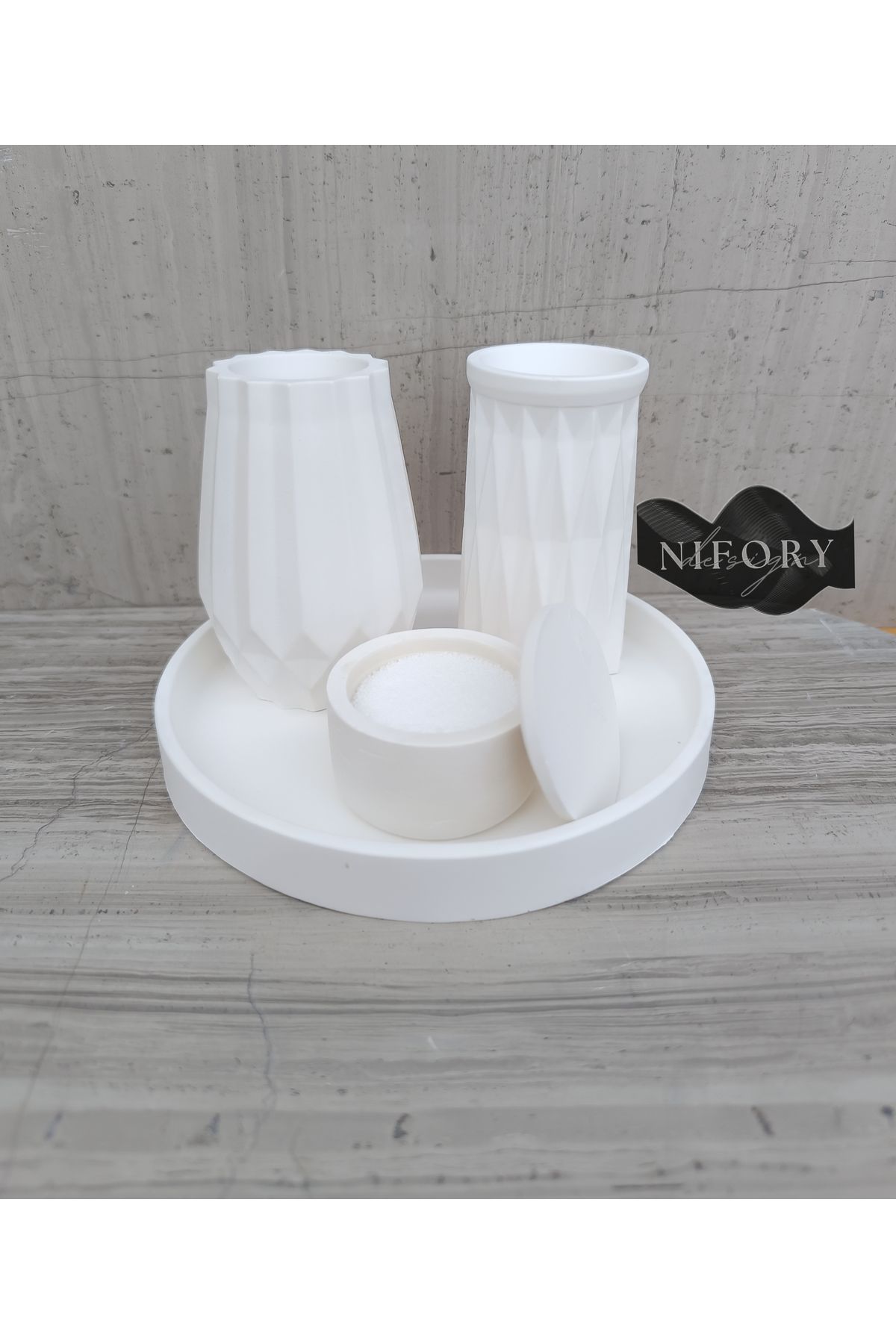 Nifory 520-N057 Dekoratif Beton Sunum Aksesuar Set Beton Biblo Organizer Takımı Çok Amaçlı Dekoratif Set