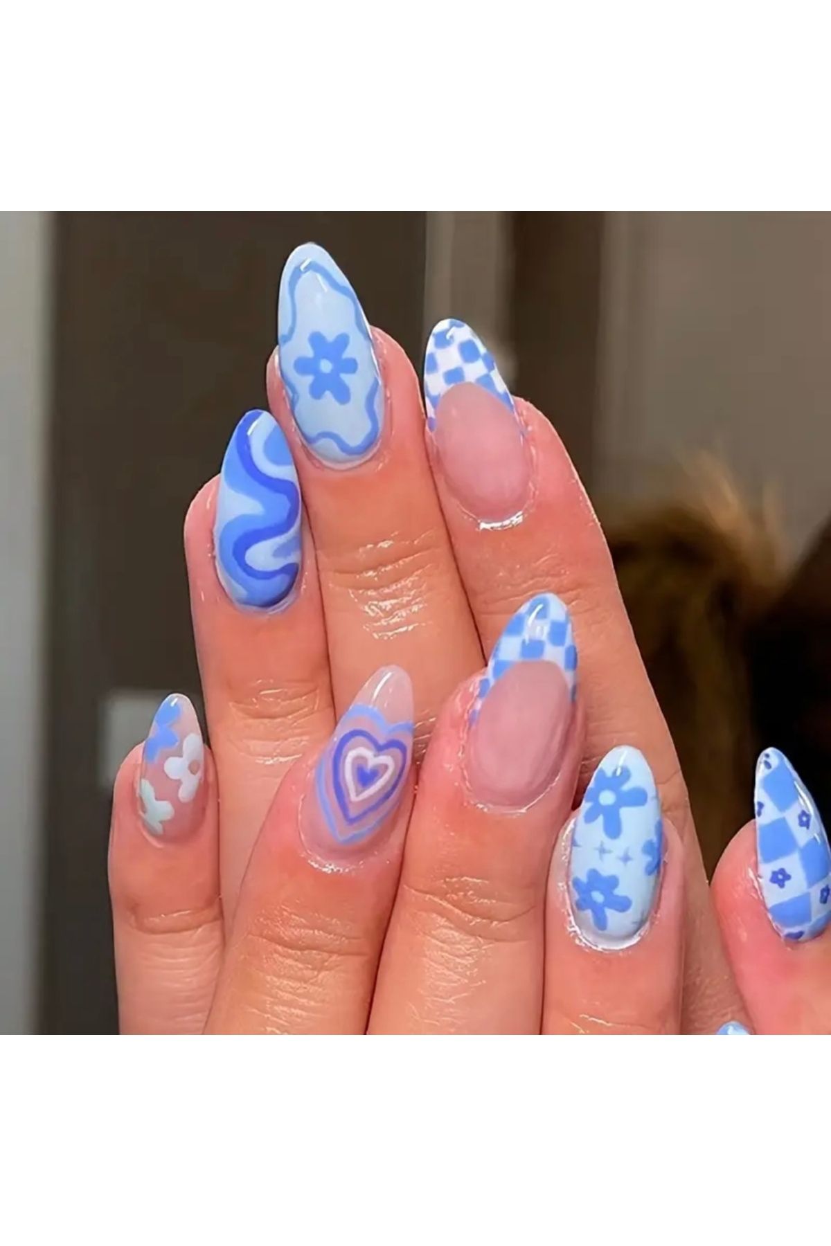 ABETE Mavi Nail Art İçeren Takma Tırnak Seti