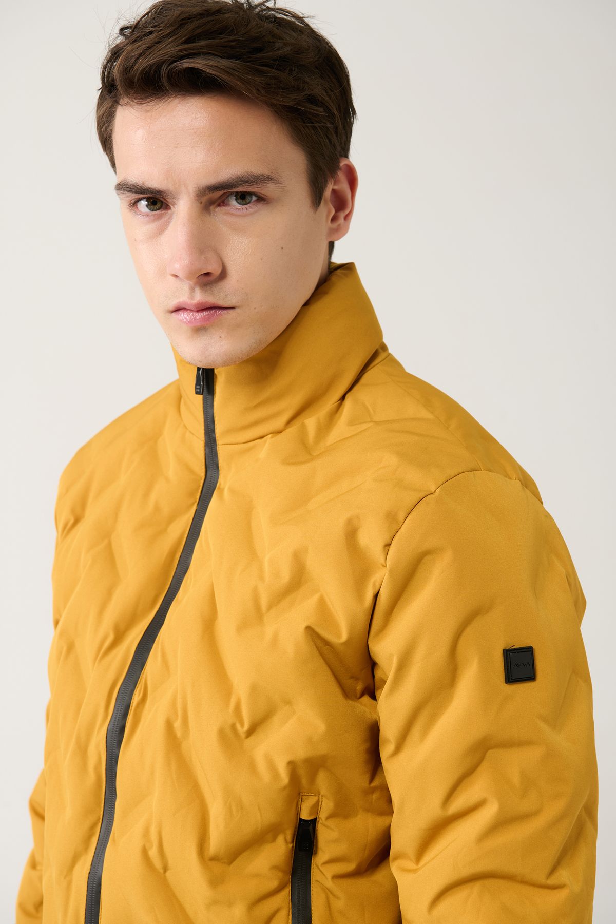 Avva-Men's Saffron Stand Collar Water Repellent Windproof Lightweight Puffer Jacket E 006036 2