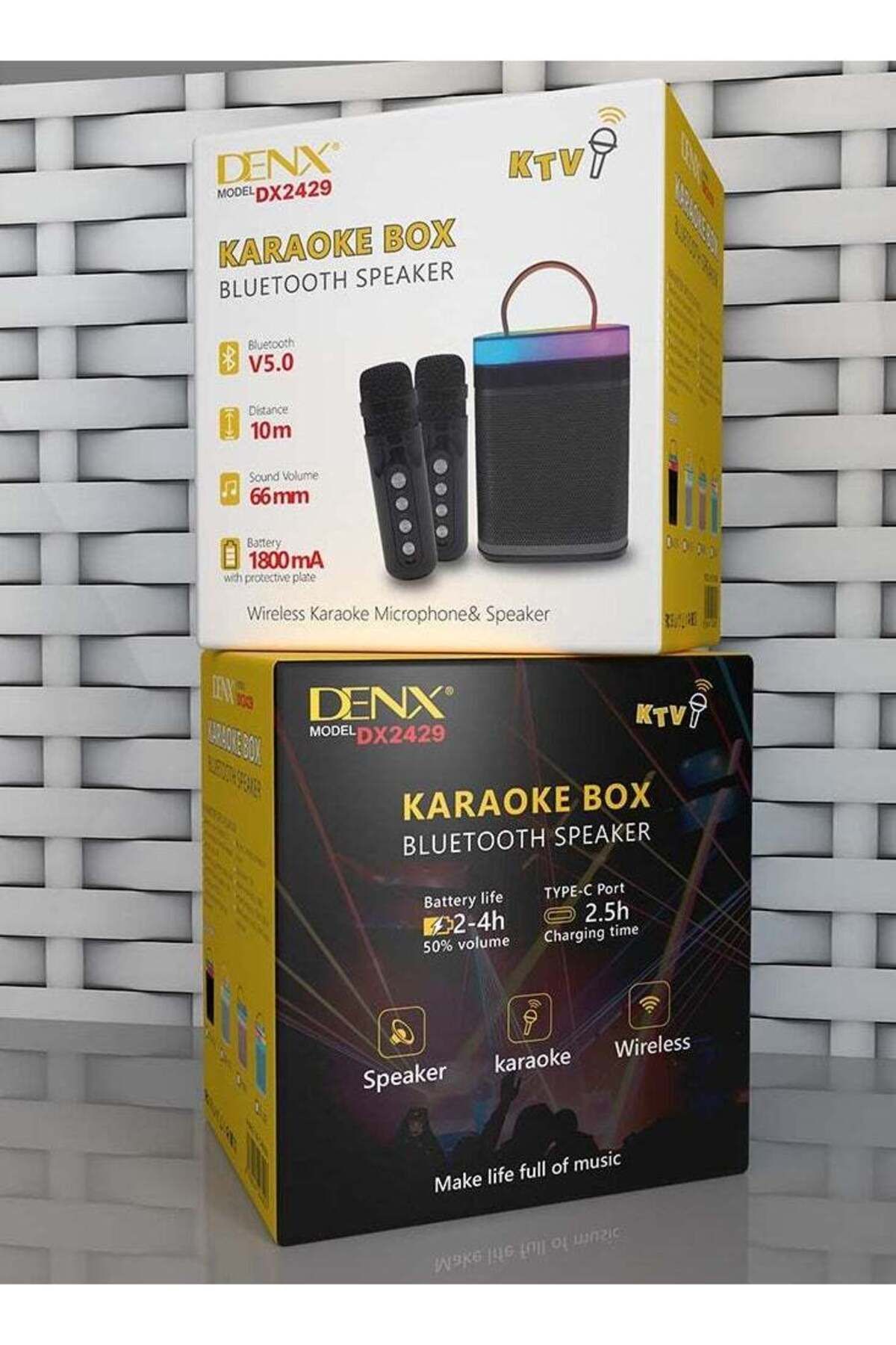 Denx-Karaoke Machine, Mini Portable Karaoke Speaker With 2 Wireless Microphones And Dynamic Lights 3
