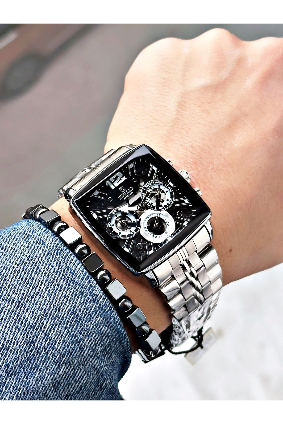 Reward-Silver Color Square Model Functions Active Men's Wristwatch + Bracelet 2