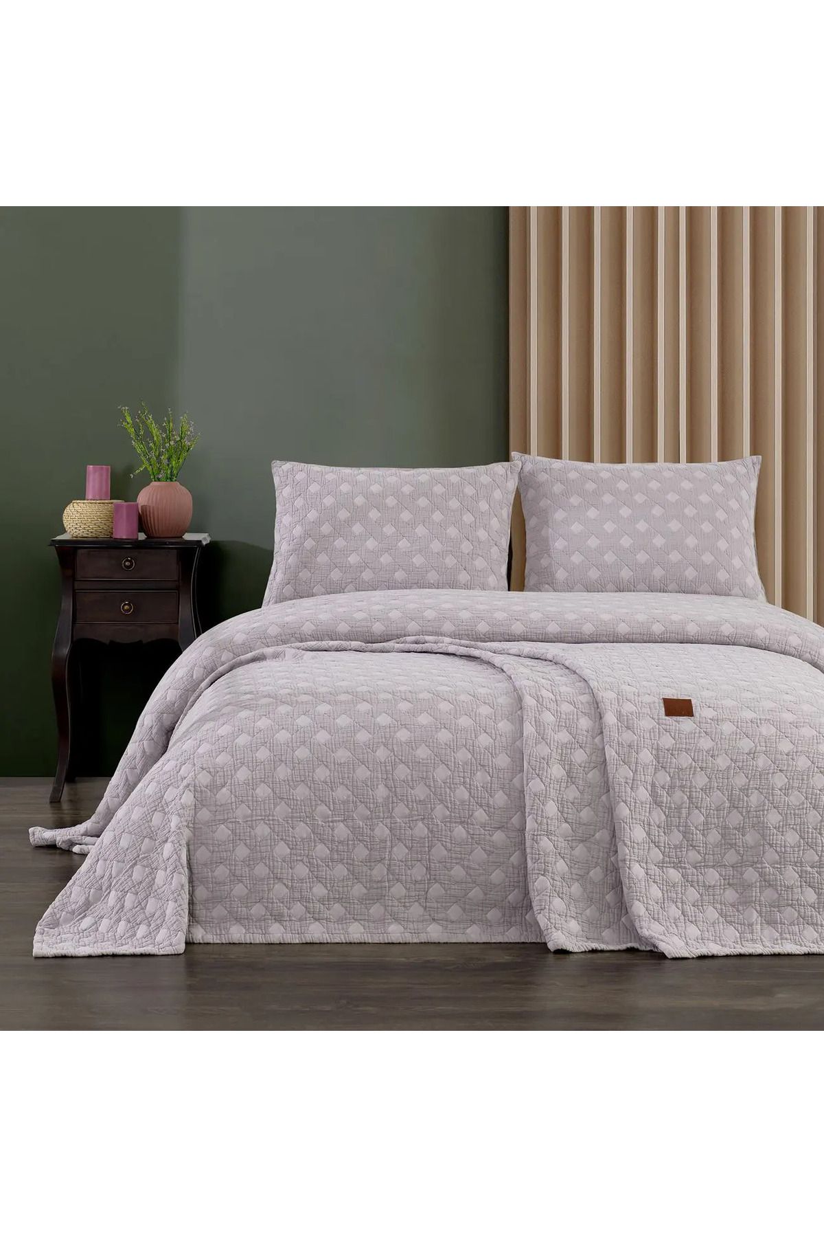 ELLE HOME Pery Çift Kişilik Yatak Örtüsü - Opal Grey