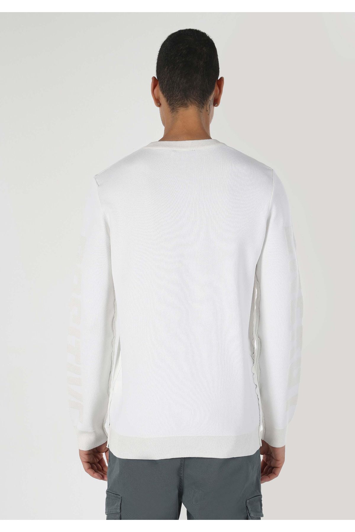 Colin's-Regular Fit Round Neck Jacquard Men's White Sweater 2